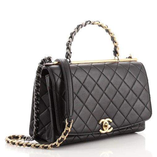 CHANEL TWO-TONE CHAIN QUILTED LAMBSKIN TOP HANDLE FLAP BAG