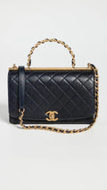 CHANEL TWO-TONE CHAIN QUILTED LAMBSKIN TOP HANDLE FLAP BAG