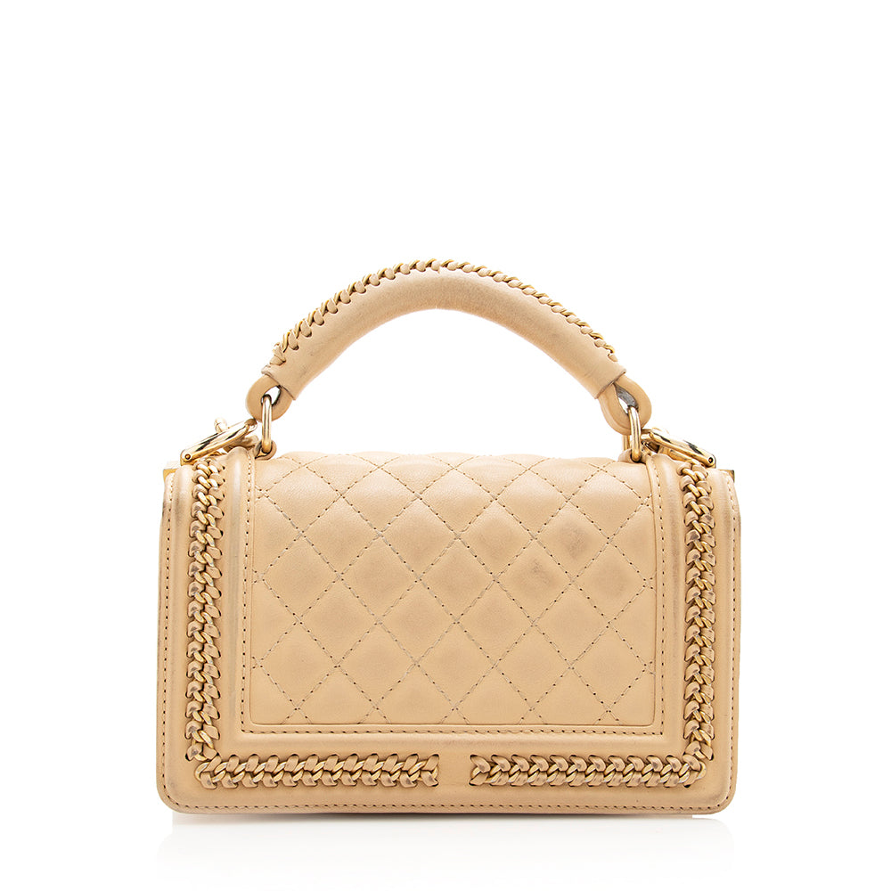 Chanel Lambskin Chain Top Handle Small Boy Bag (SHF-18238)