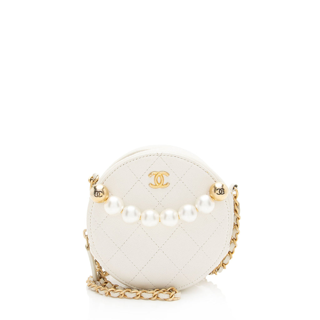 Chanel Lambskin Chic Pearls Round Clutch with Chain