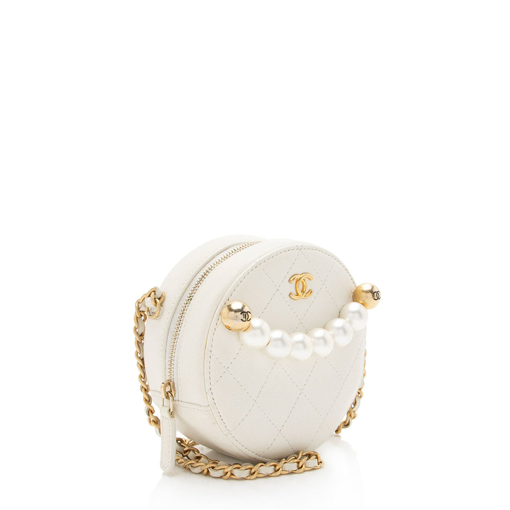Chanel Lambskin Chic Pearls Round Clutch with Chain