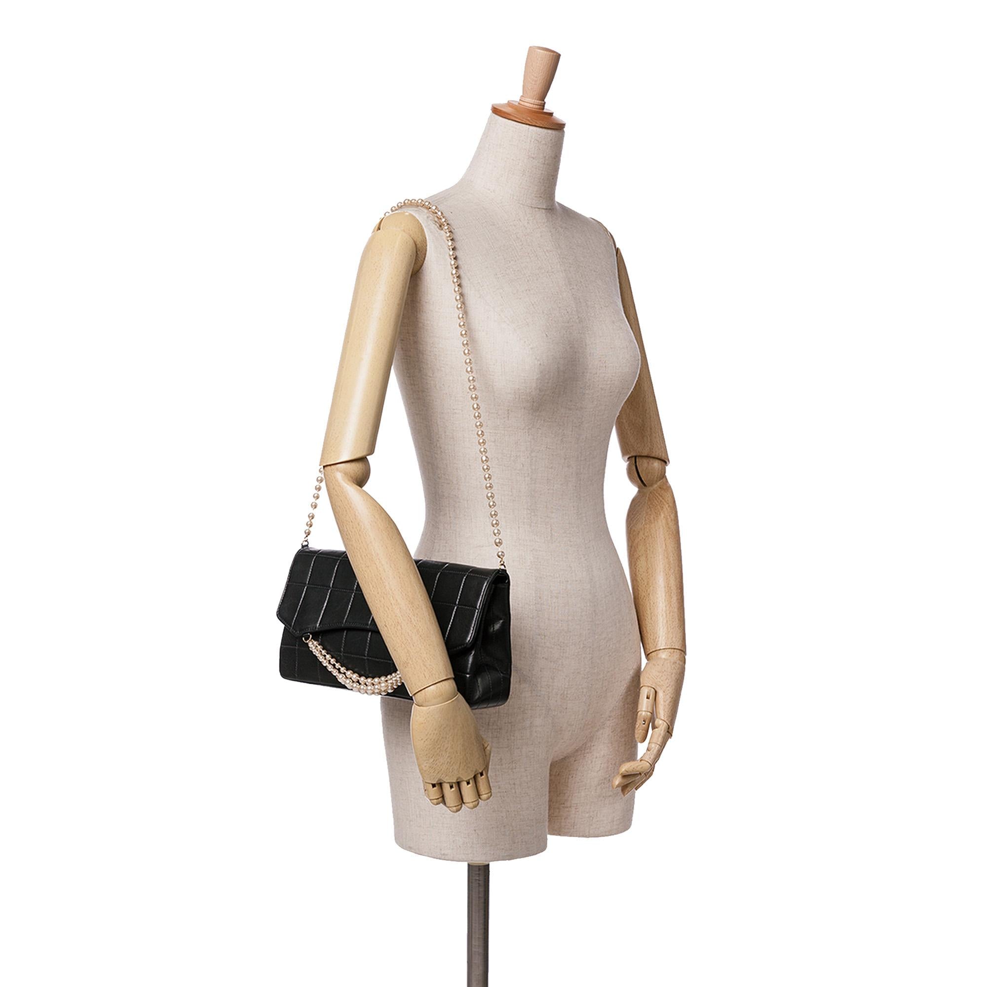 Chanel Lambskin Chocolate Bar Pearl Chain Flap