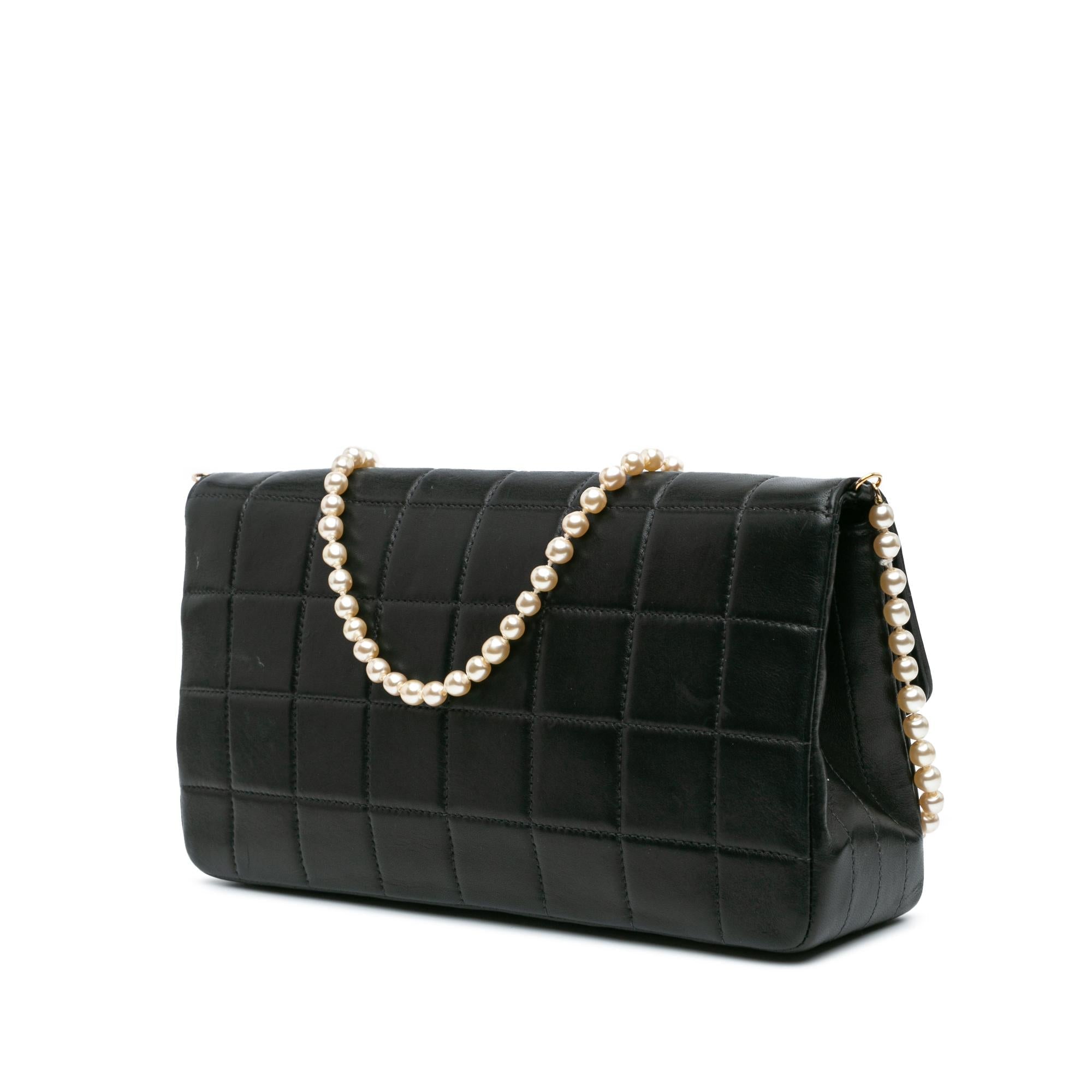 Chanel Lambskin Chocolate Bar Pearl Chain Flap