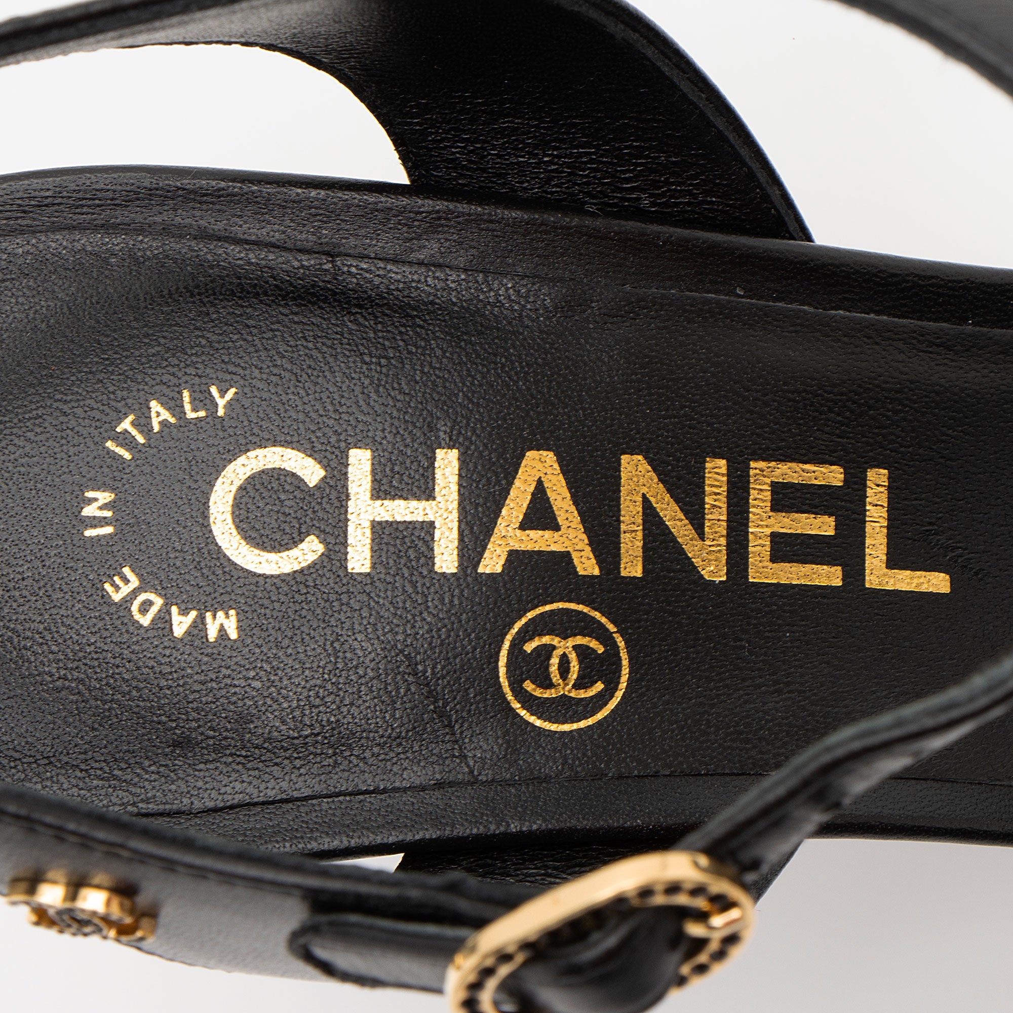 Chanel Lambskin Crystal CC Cap Toe T-Strap Pumps - Size 8.5 / 38.5 (SHF-hgEKsW)