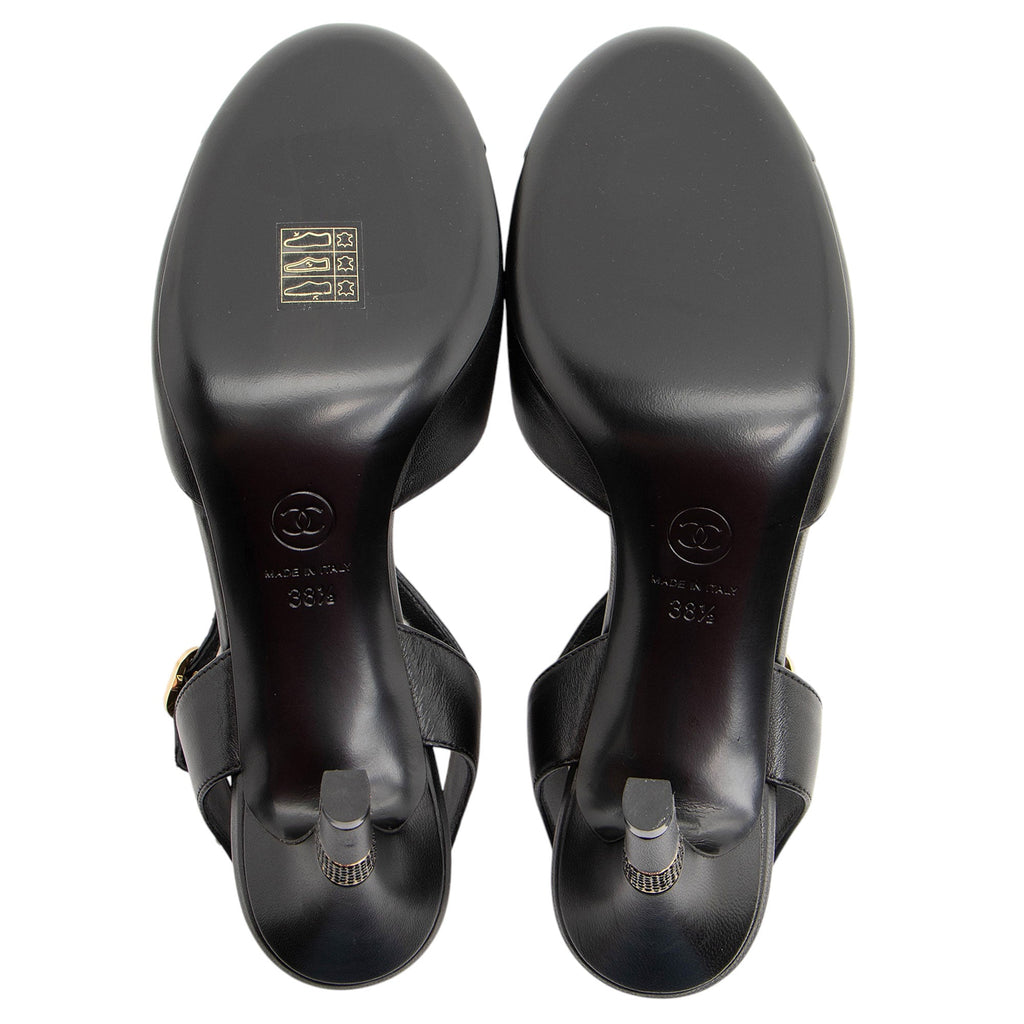 Chanel Lambskin Crystal CC Cap Toe T-Strap Pumps - Size 8.5 / 38.5 (SHF-hgEKsW)