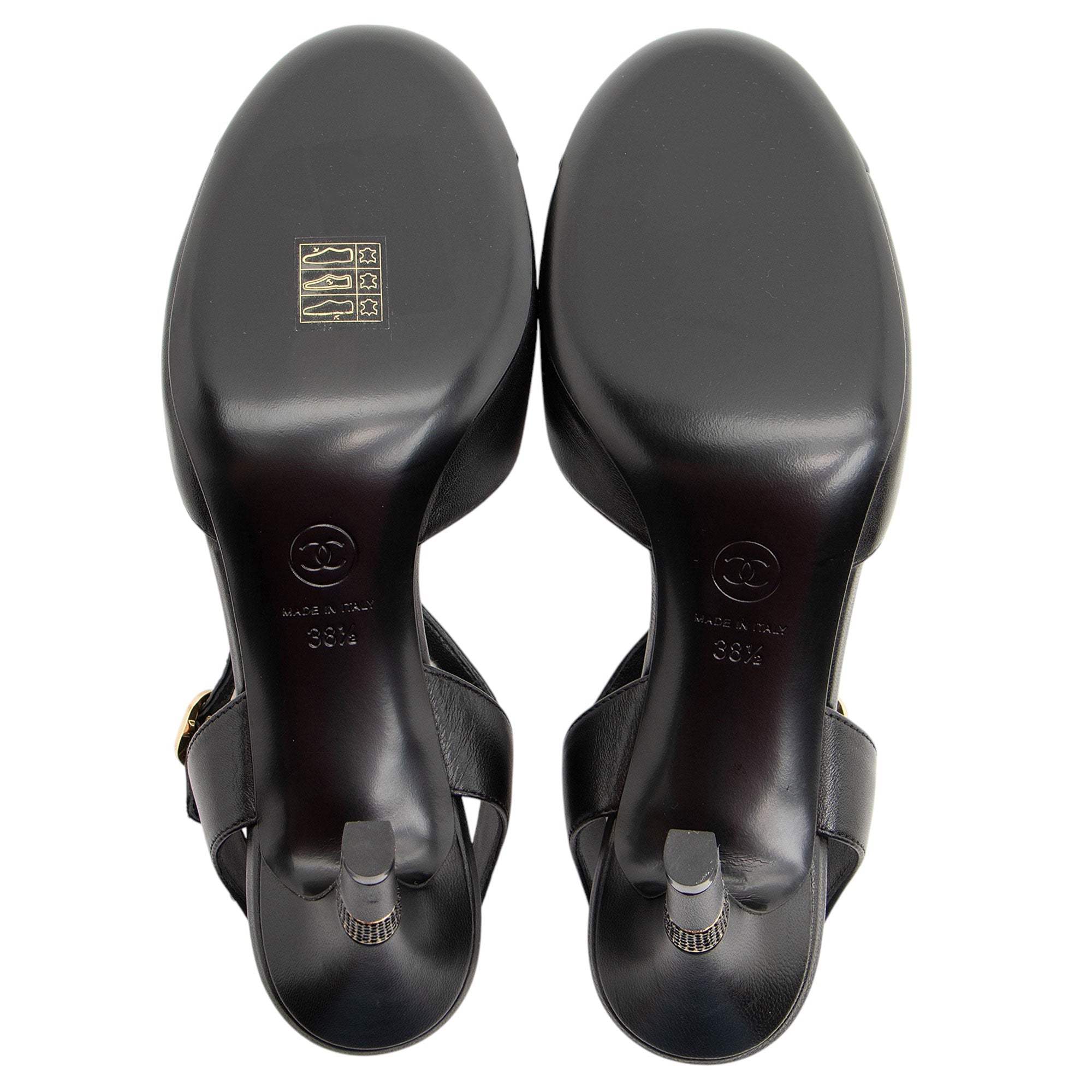 Chanel Lambskin Crystal CC Cap Toe T-Strap Pumps - Size 8.5 / 38.5 (SHF-hgEKsW)