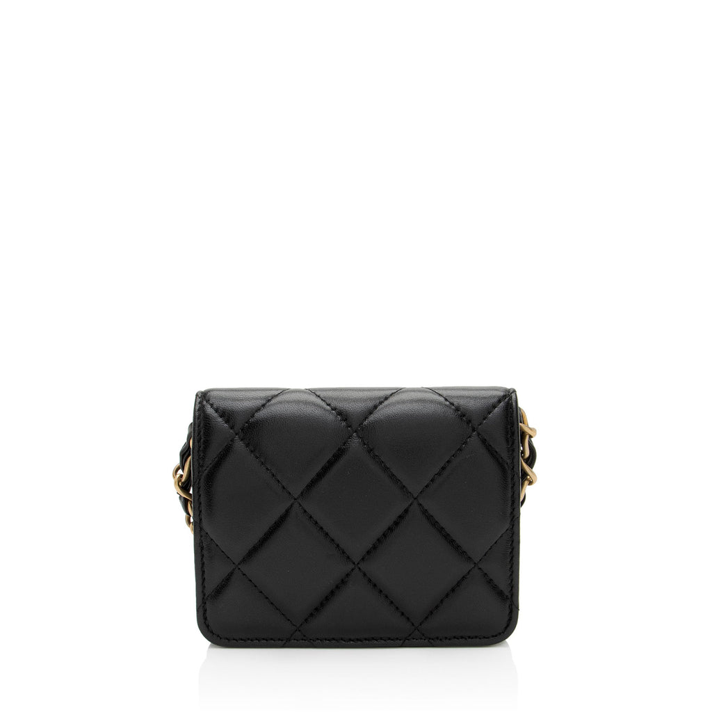 Chanel Lambskin Diamond Lock Card Holder on Chain