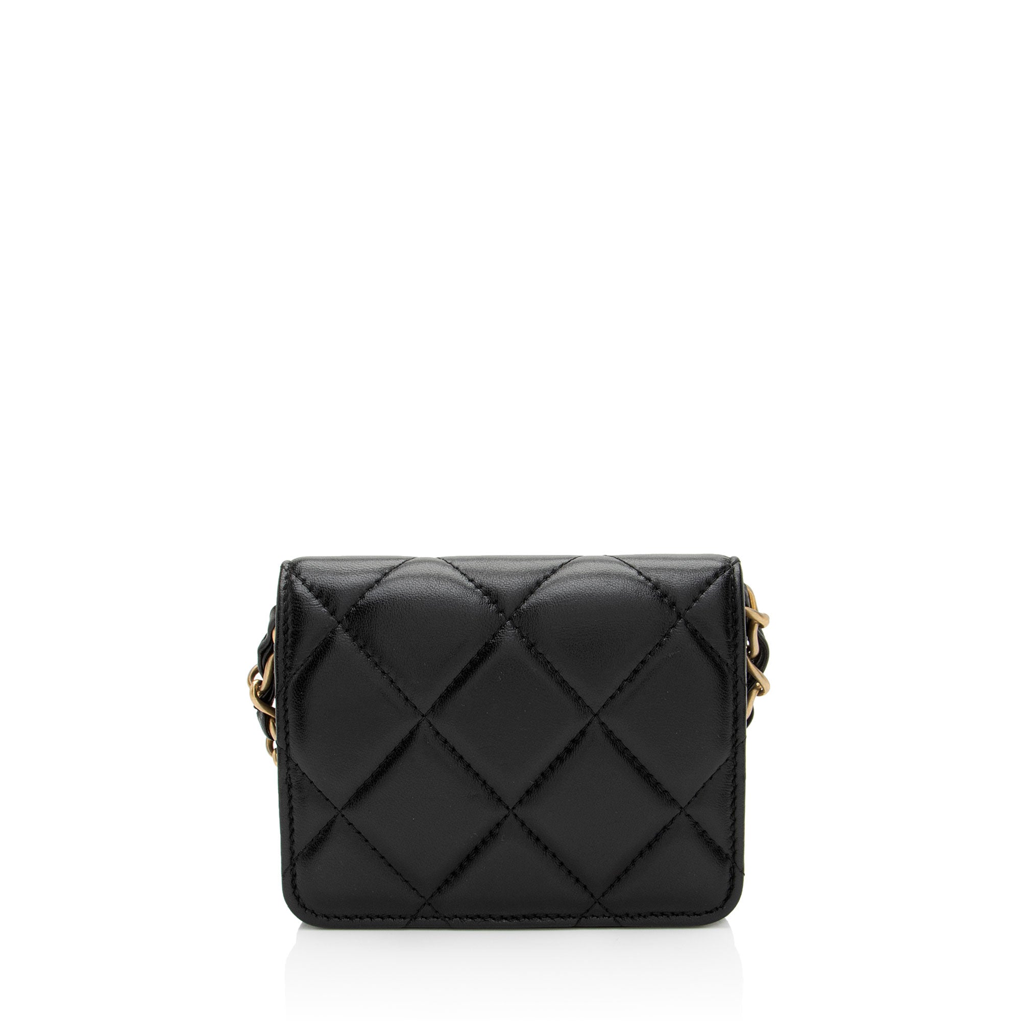 Chanel Lambskin Diamond Lock Card Holder on Chain