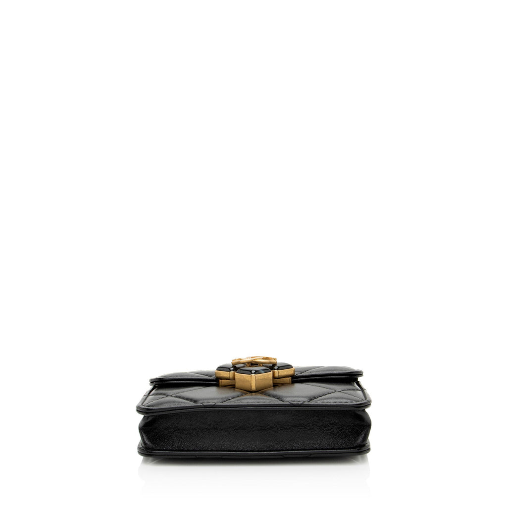 Chanel Lambskin Diamond Lock Card Holder on Chain