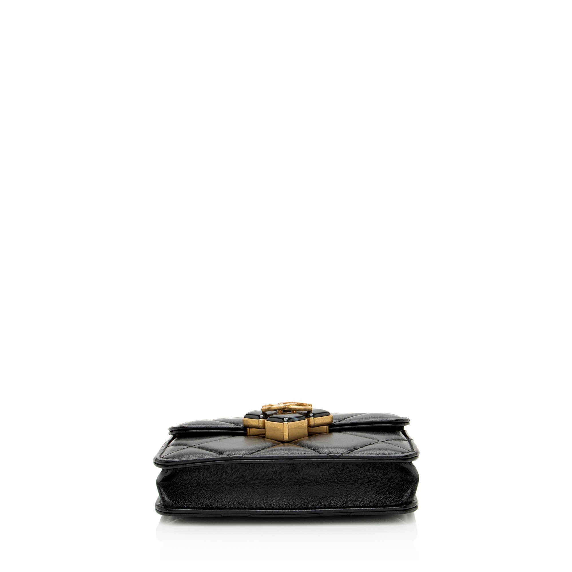 Chanel Lambskin Diamond Lock Card Holder on Chain