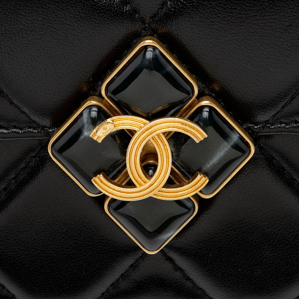 Chanel Lambskin Diamond Lock Card Holder on Chain
