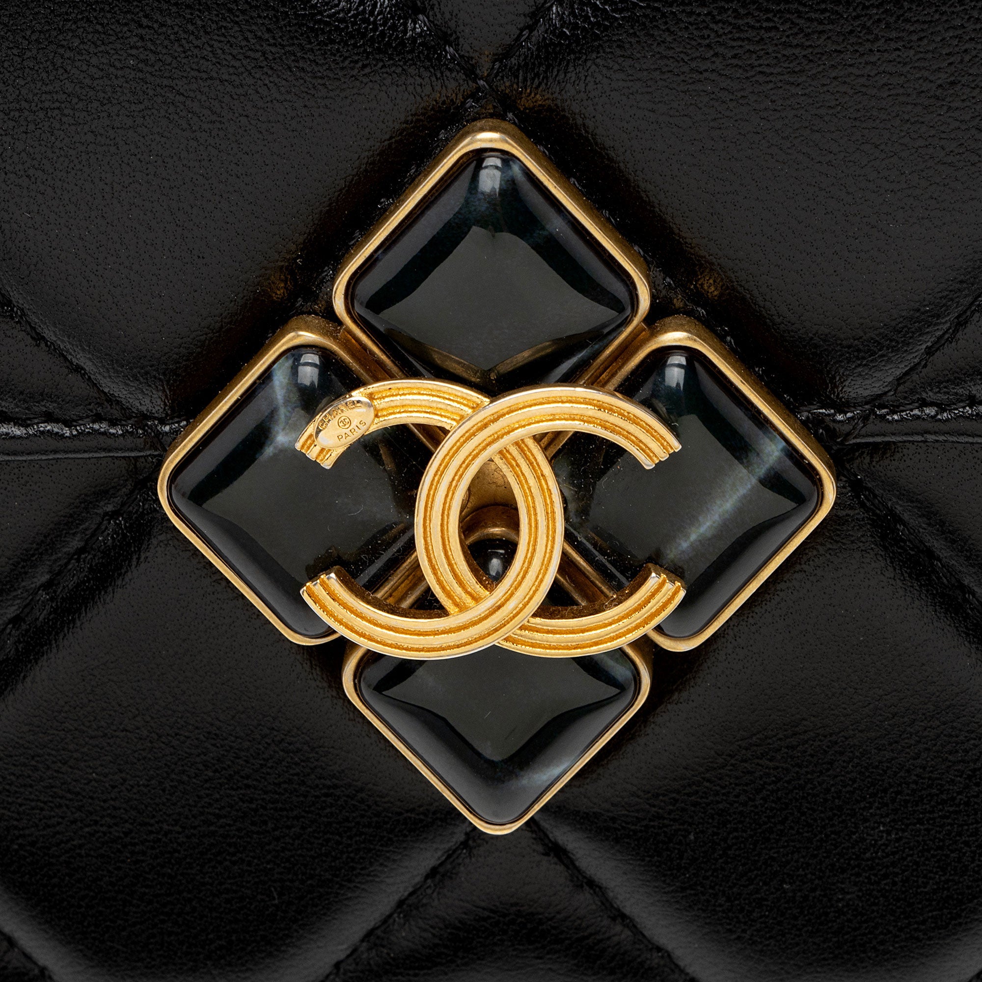 Chanel Lambskin Diamond Lock Card Holder on Chain