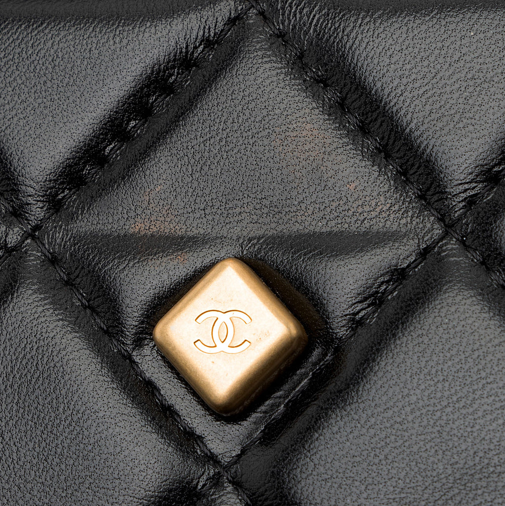 Chanel Lambskin Diamond Lock Card Holder on Chain