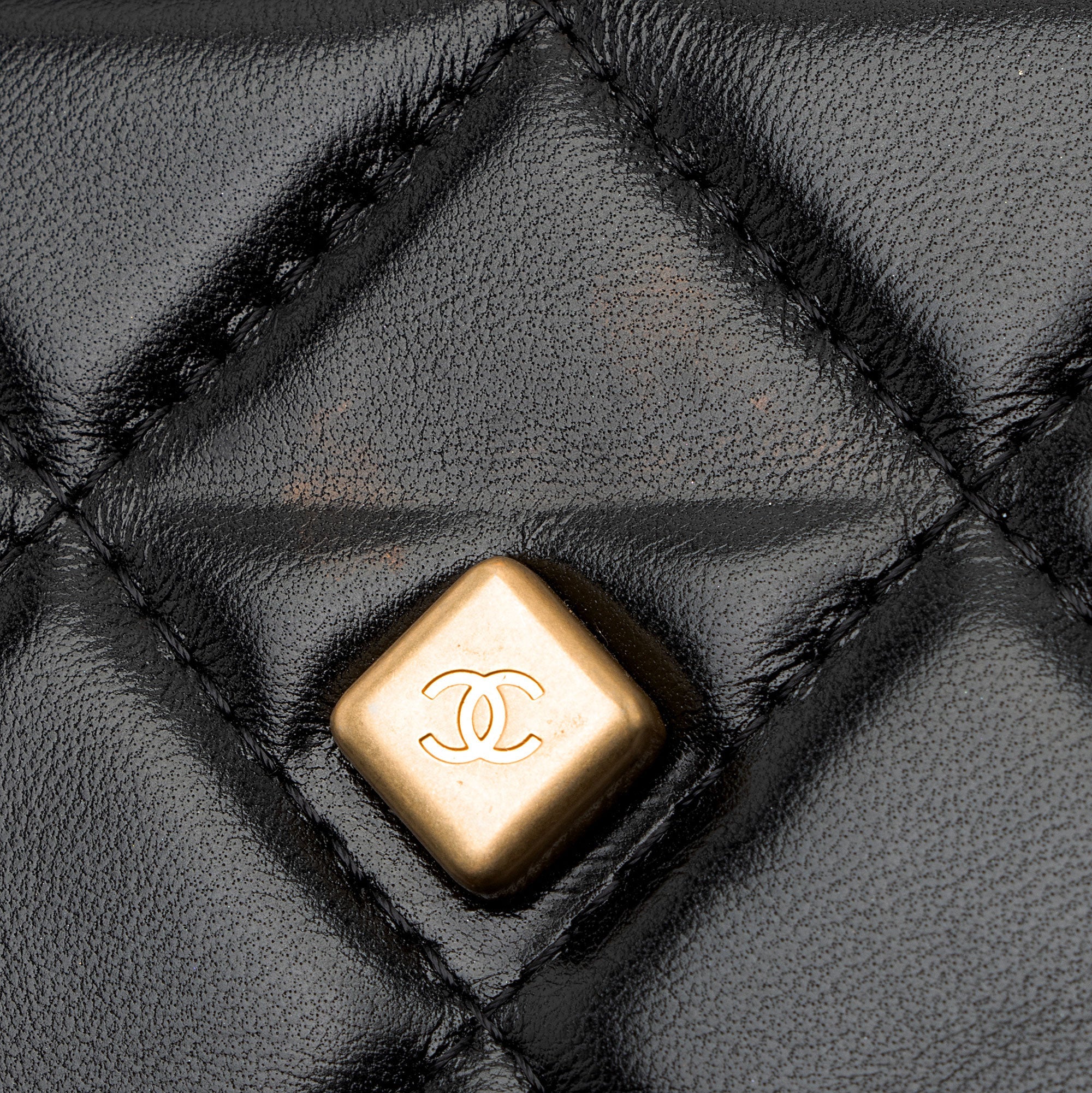 Chanel Lambskin Diamond Lock Card Holder on Chain
