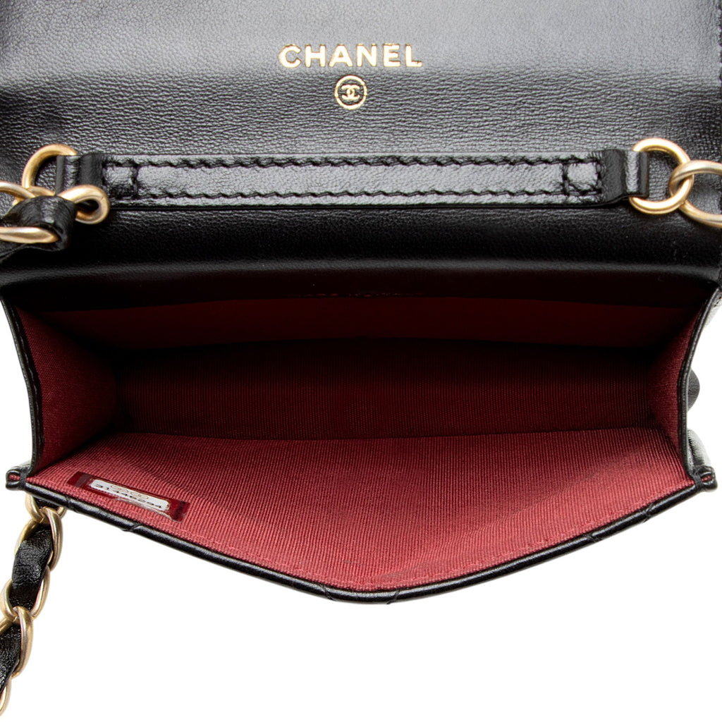 Chanel Lambskin Diamond Lock Card Holder on Chain
