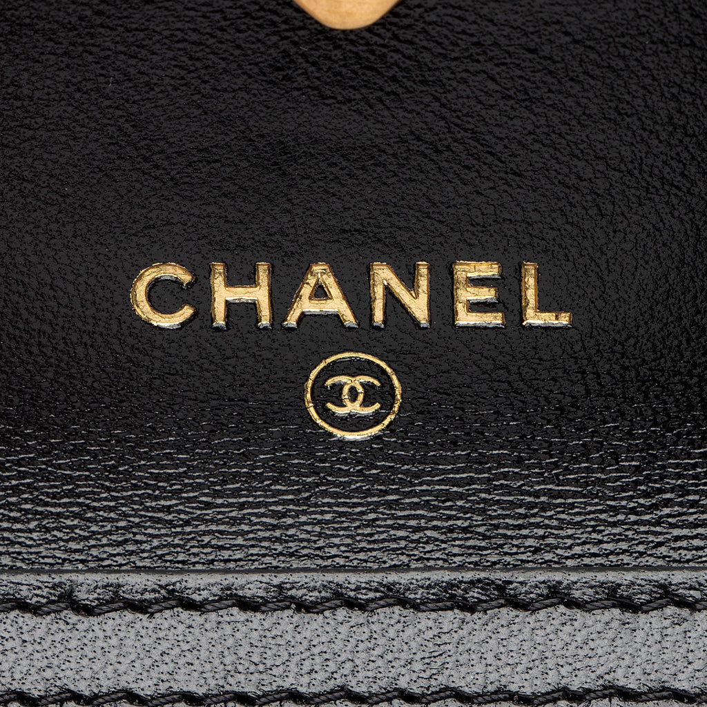 Chanel Lambskin Diamond Lock Card Holder on Chain