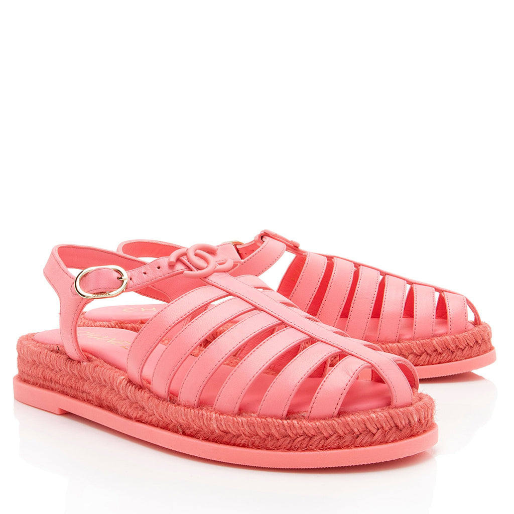 Chanel Lambskin Gladiator Espadrille Sandals - Size 9 / 39