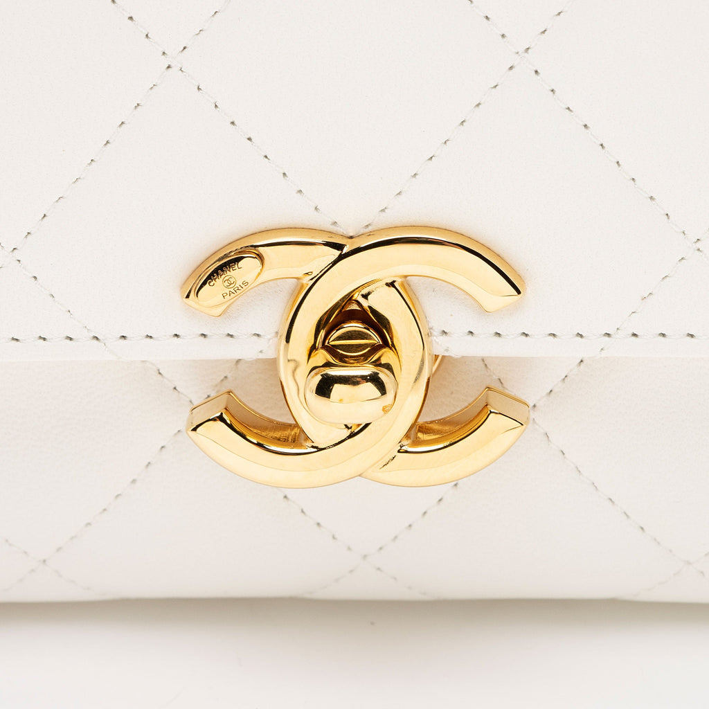 Chanel Lambskin Quilted Plate Top Handle Mini Flap Bag (SHF-l4OODl)