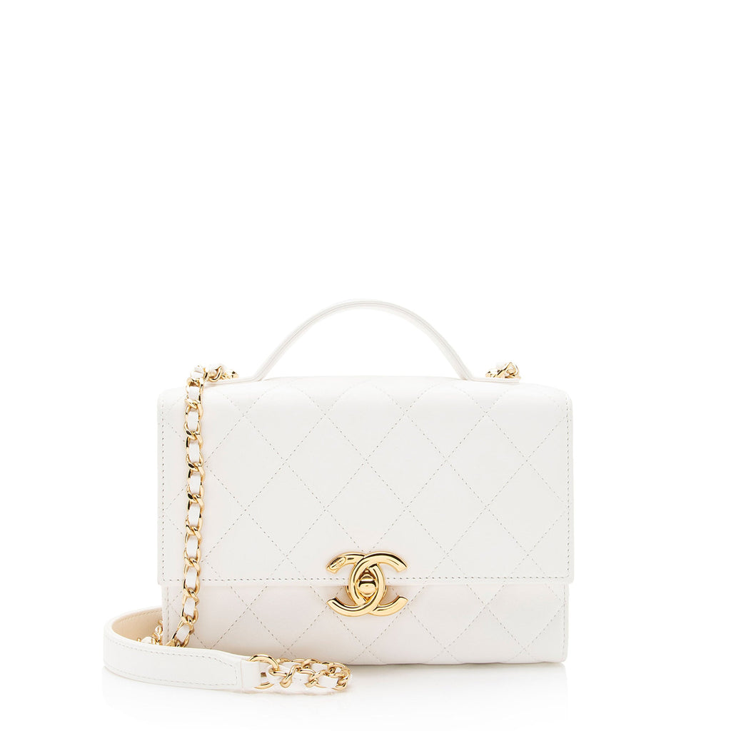 Chanel Lambskin Quilted Plate Top Handle Mini Flap Bag (SHF-l4OODl)