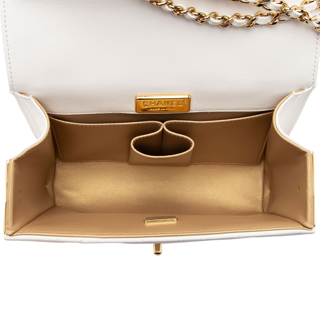 Chanel Lambskin Quilted Plate Top Handle Mini Flap Bag (SHF-l4OODl)