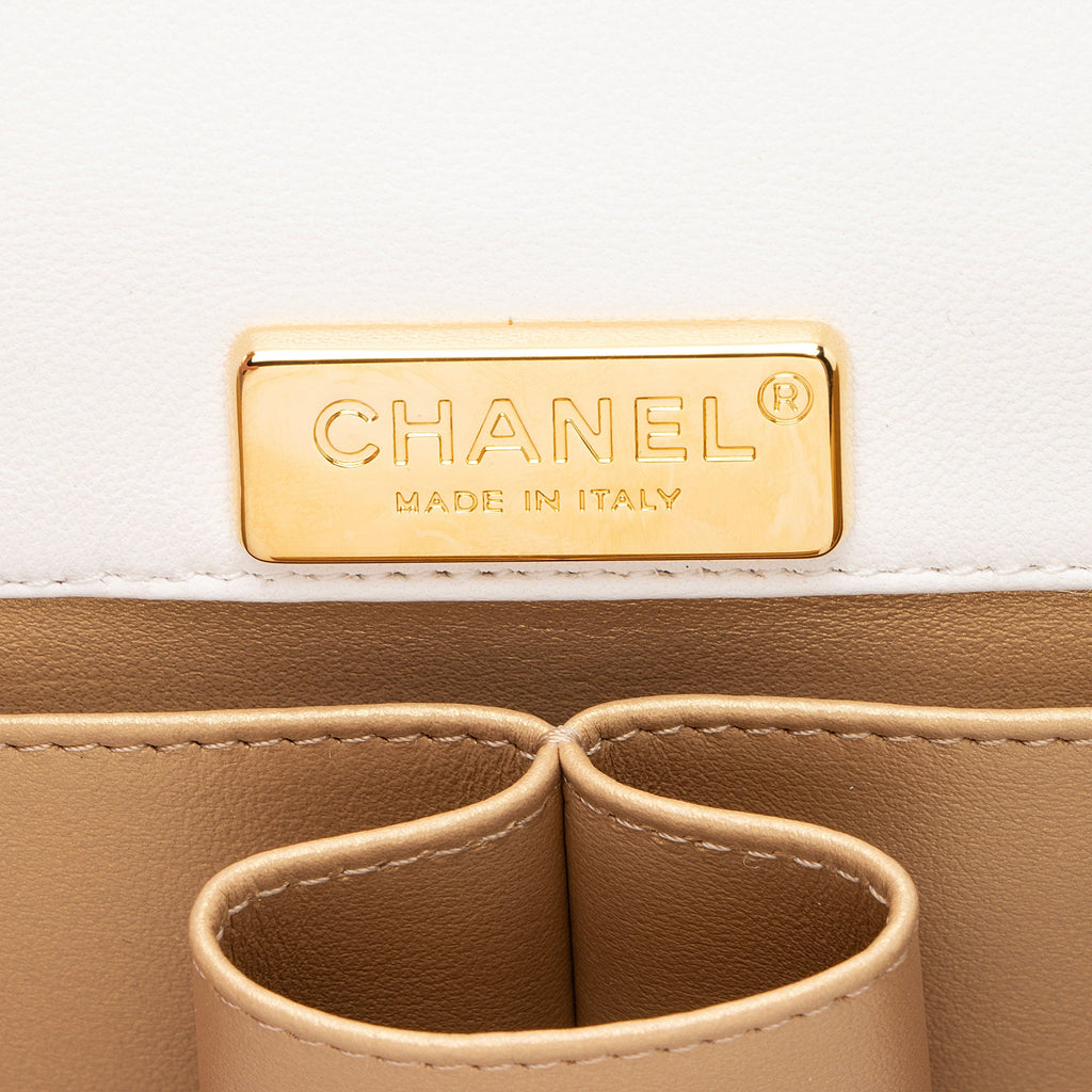 Chanel Lambskin Quilted Plate Top Handle Mini Flap Bag (SHF-l4OODl)
