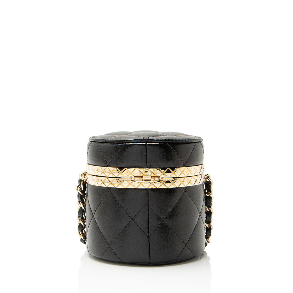 Chanel Lambskin Lock Frame Round Mini Vanity Case with Chain