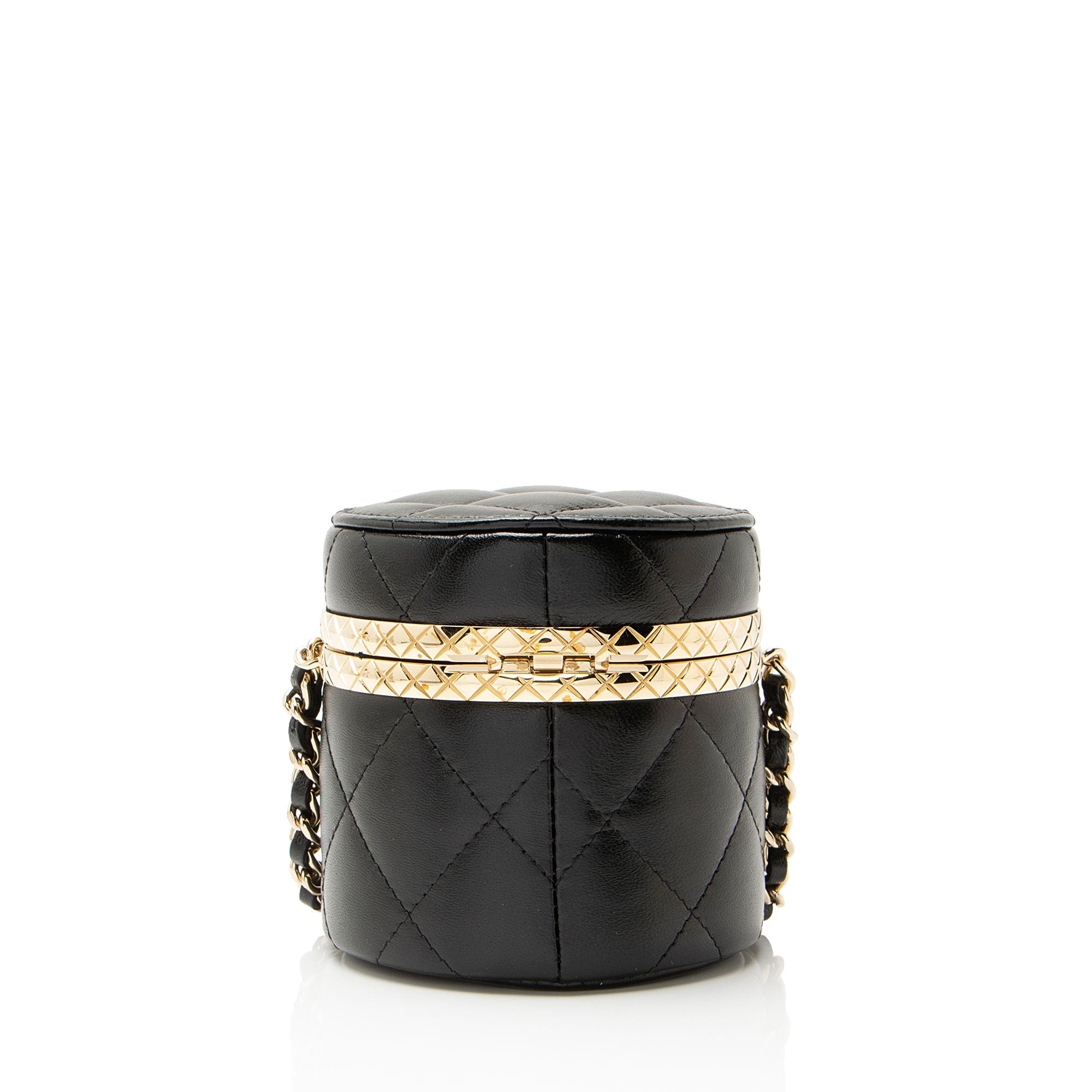 Chanel Lambskin Lock Frame Round Mini Vanity Case with Chain