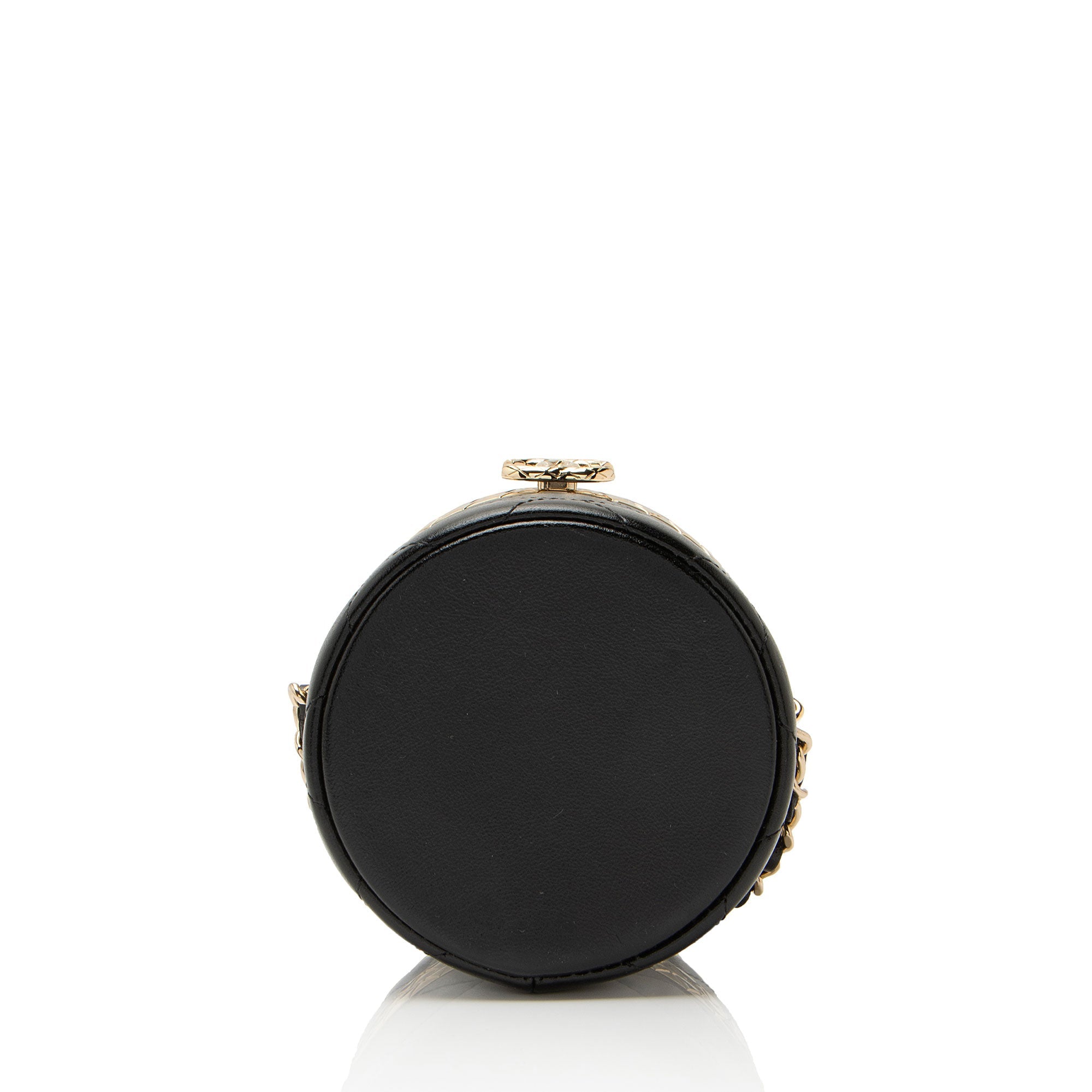 Chanel Lambskin Lock Frame Round Mini Vanity Case with Chain