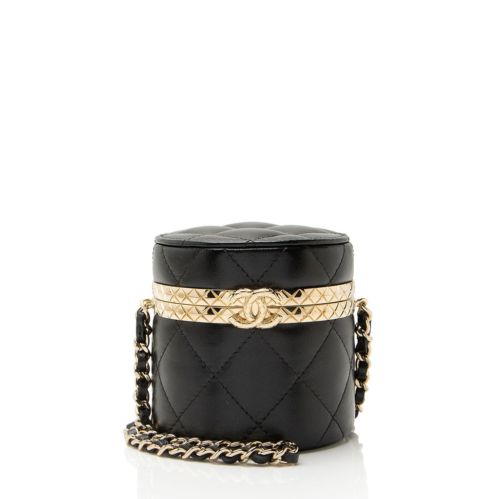 Chanel Lambskin Lock Frame Round Mini Vanity Case with Chain