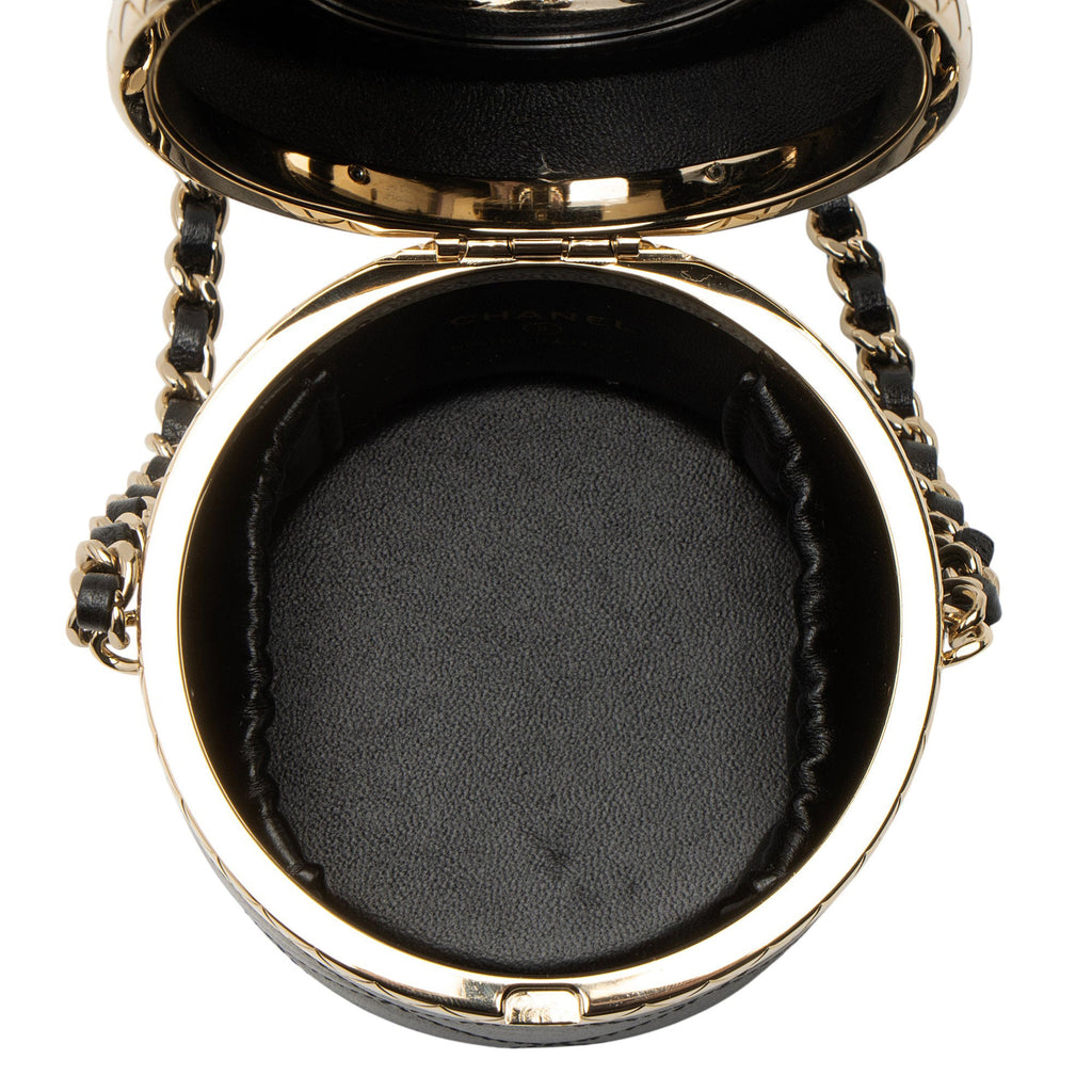 Chanel Lambskin Lock Frame Round Mini Vanity Case with Chain