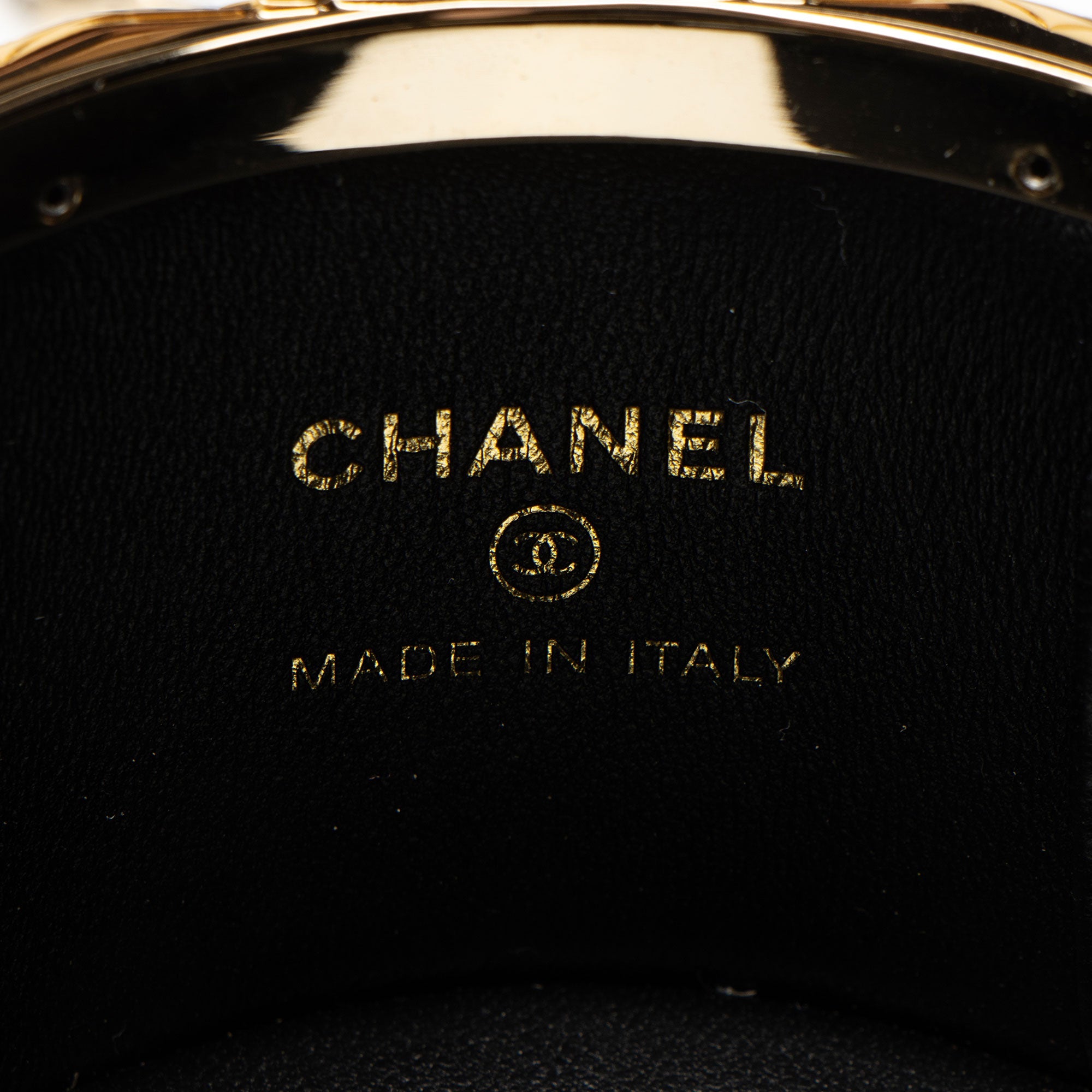 Chanel Lambskin Lock Frame Round Mini Vanity Case with Chain