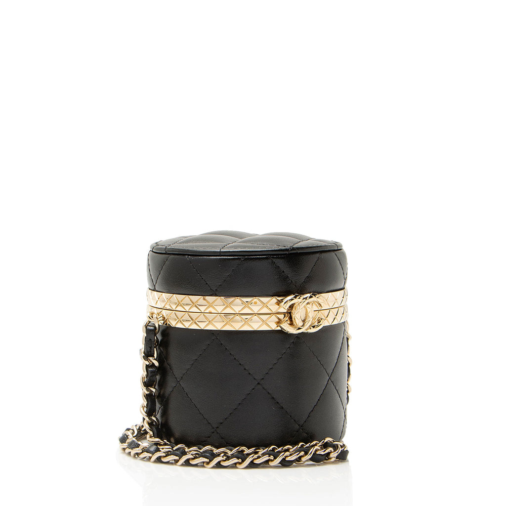 Chanel Lambskin Lock Frame Round Mini Vanity Case with Chain