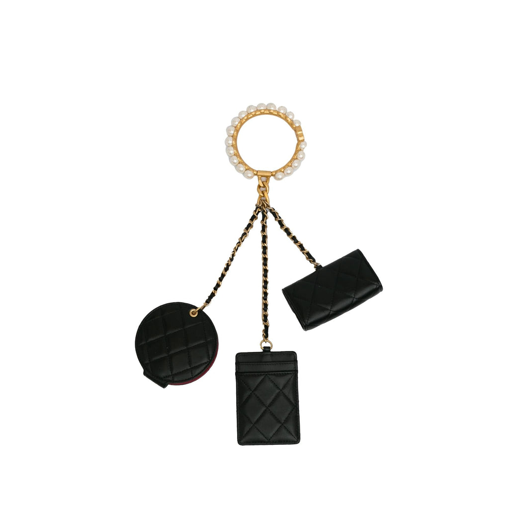 Chanel Lambskin Pearl Crown CC Wristlet Multi Pouches