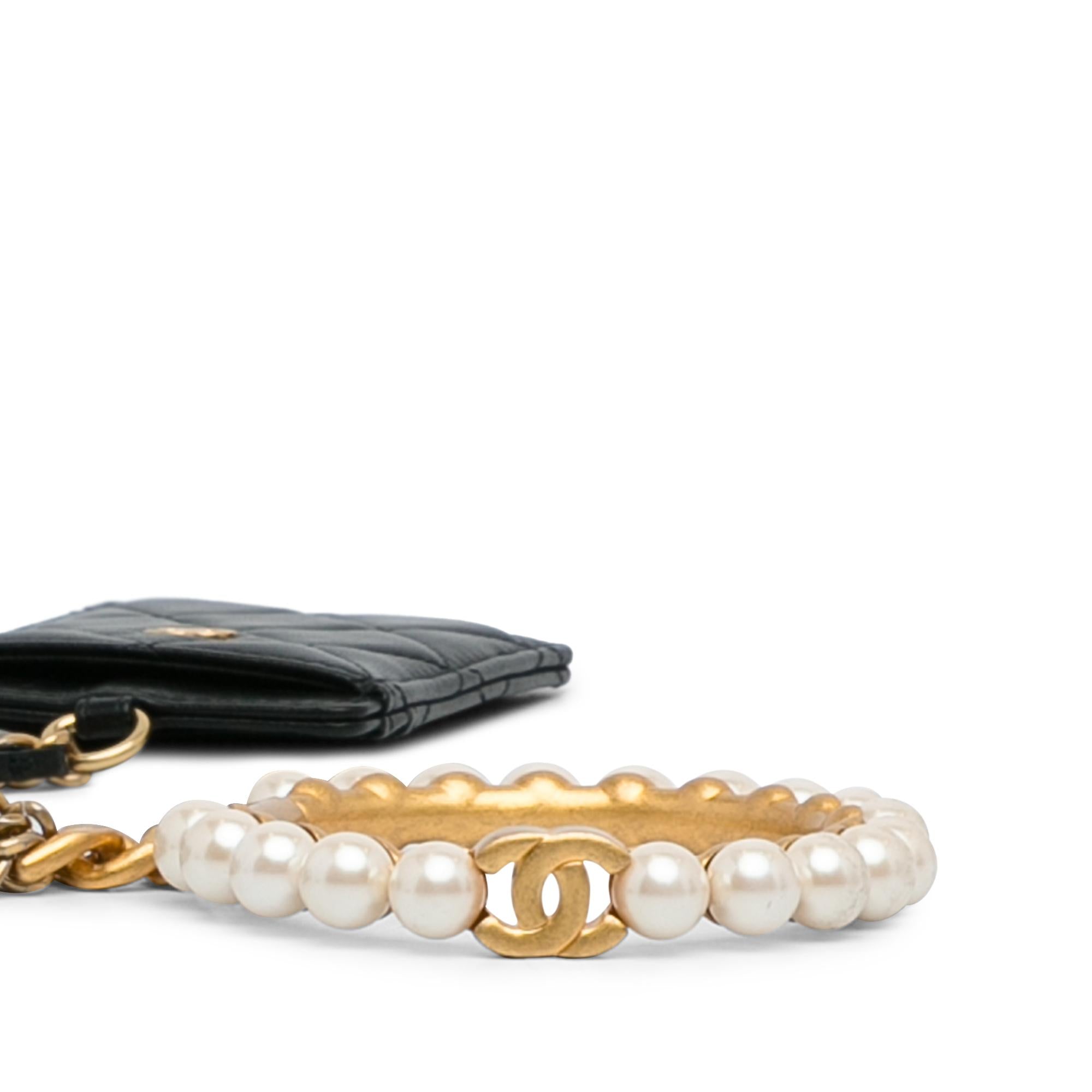 Chanel Lambskin Pearl Crown CC Wristlet Multi Pouches