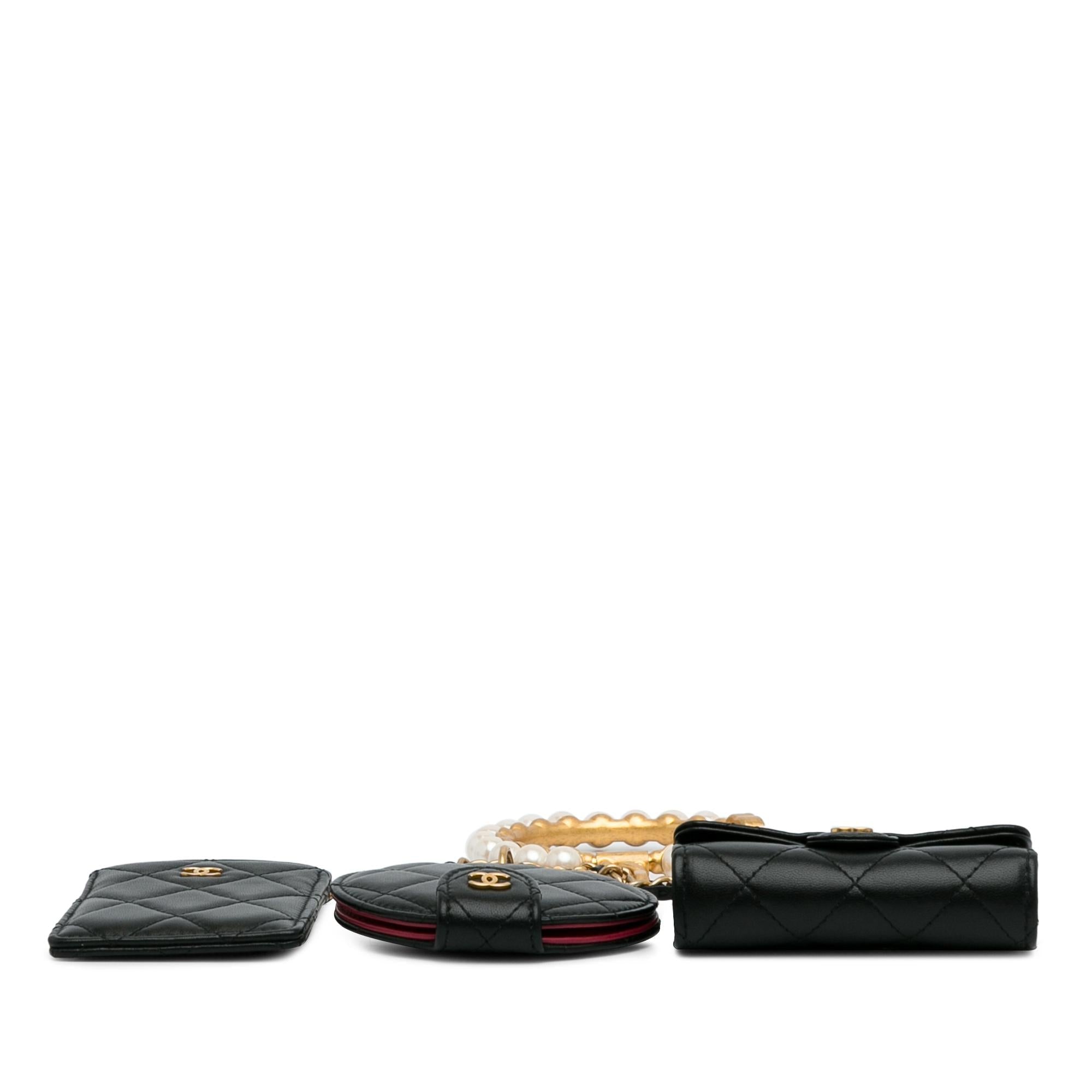 Chanel Lambskin Pearl Crown CC Wristlet Multi Pouches (SHG-ZnqXOL)