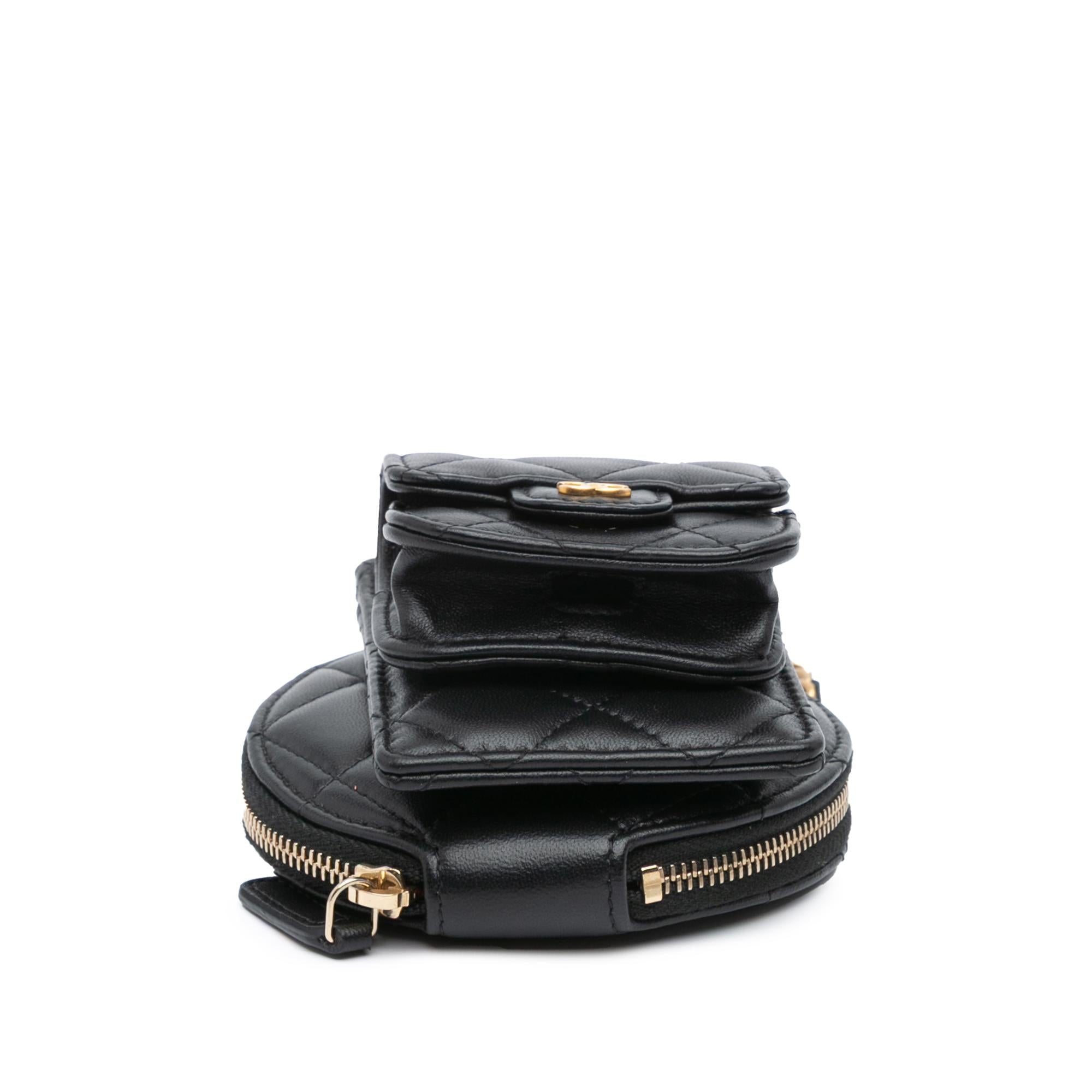 Chanel Lambskin Pearl Crown CC Wristlet Multi Pouches