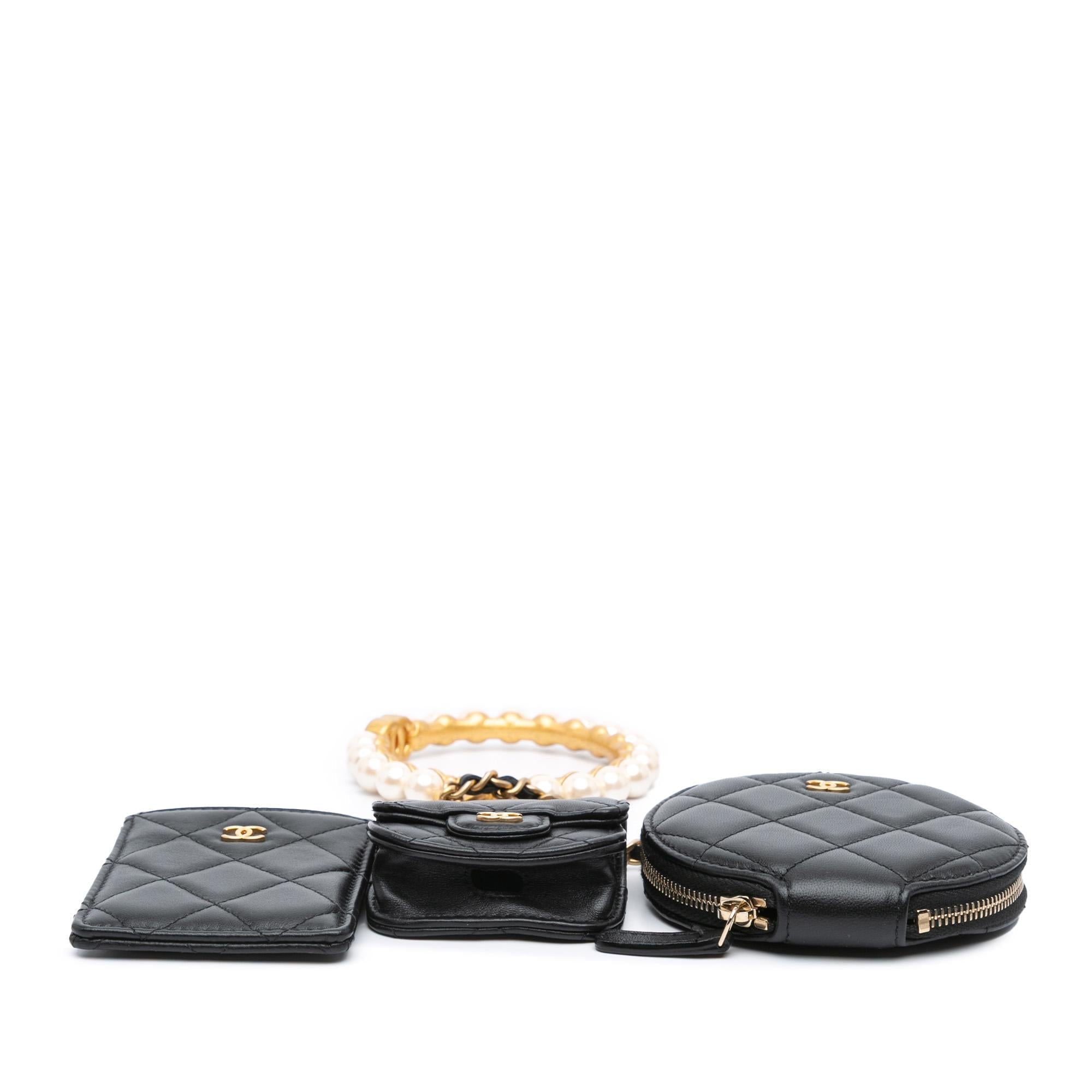 Chanel Lambskin Pearl Crown CC Wristlet Multi Pouches