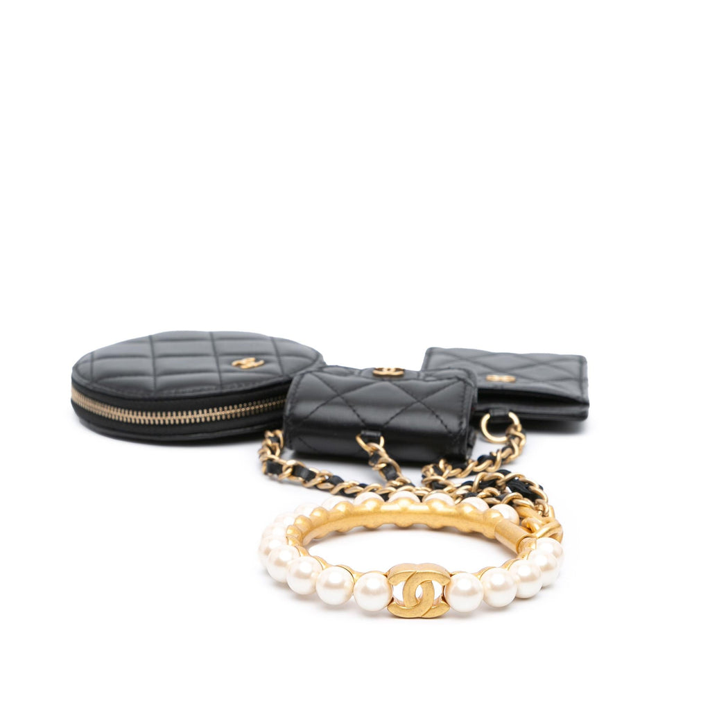 Chanel Lambskin Pearl Crown CC Wristlet Multi Pouches
