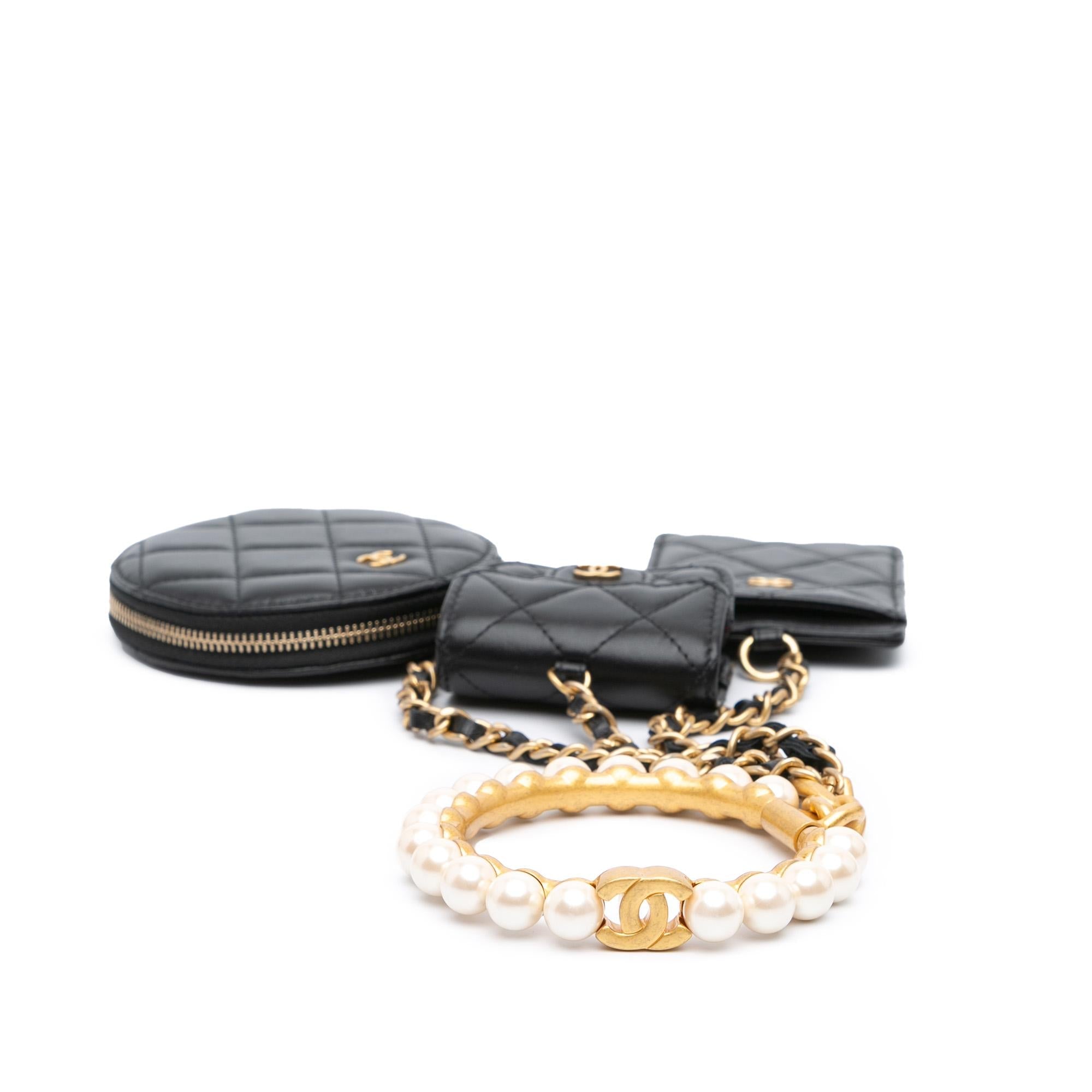 Chanel Lambskin Pearl Crown CC Wristlet Multi Pouches