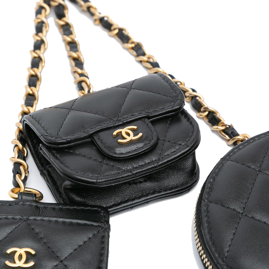 Chanel Lambskin Pearl Crown CC Wristlet Multi Pouches