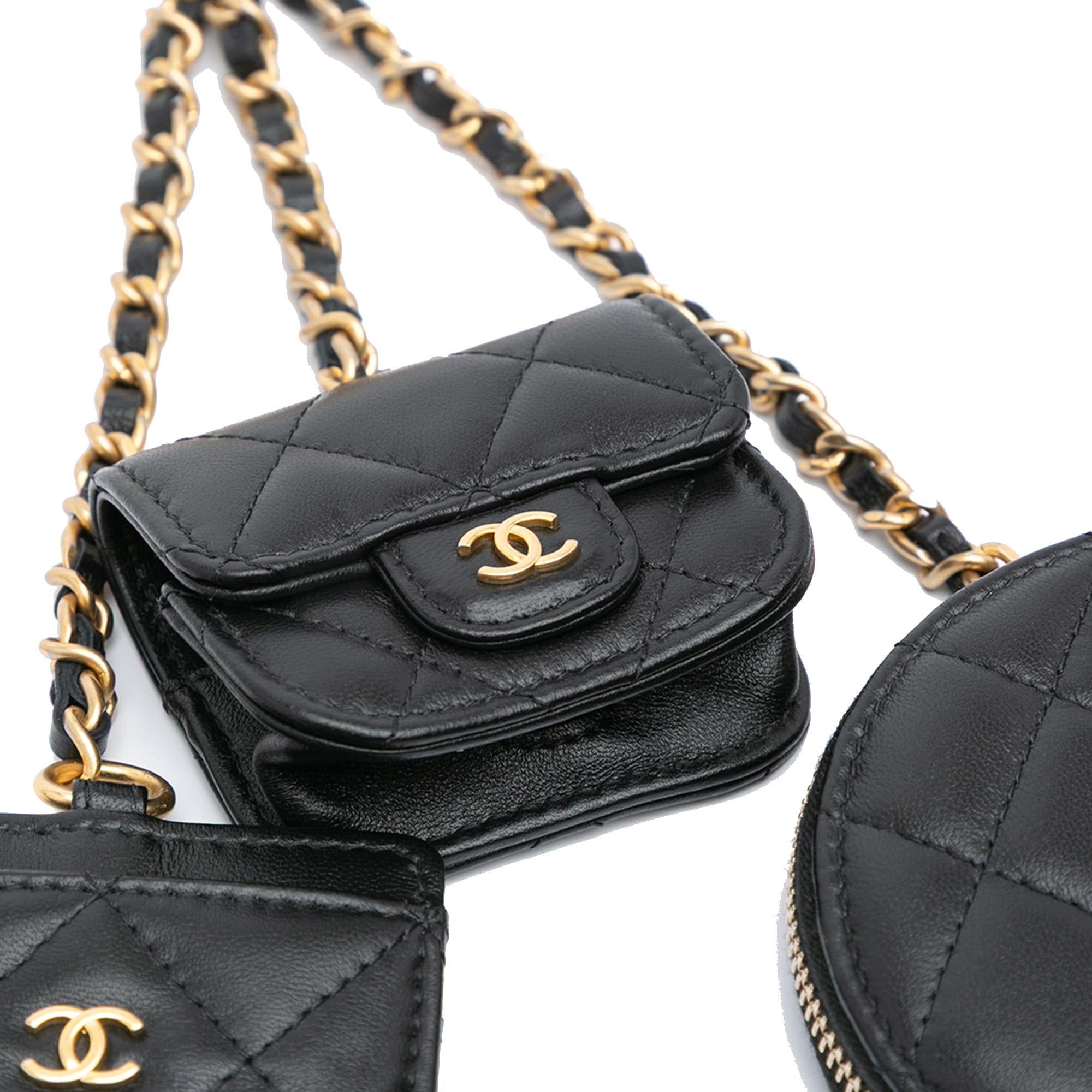 Chanel Lambskin Pearl Crown CC Wristlet Multi Pouches