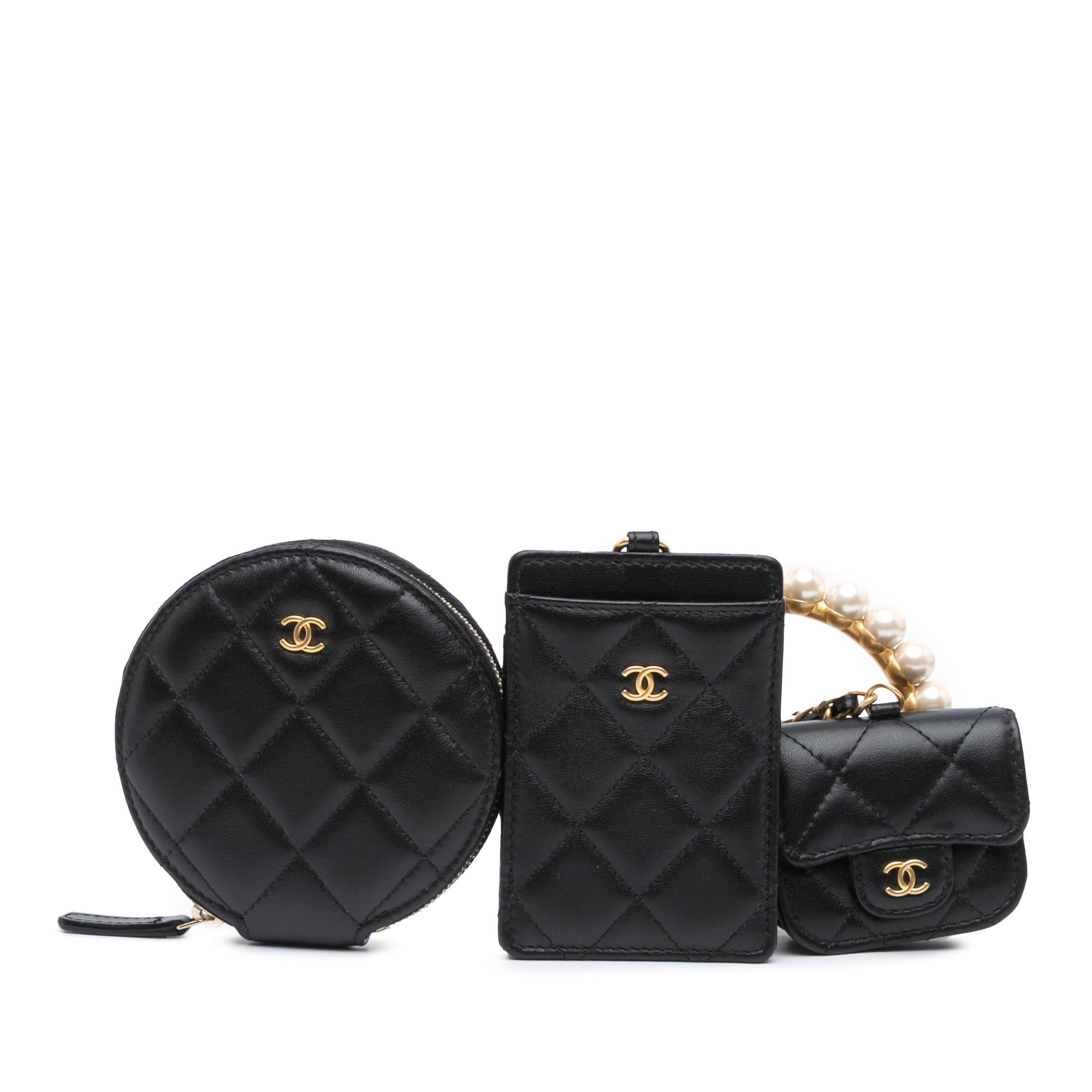 Chanel Lambskin Pearl Crown CC Wristlet Multi Pouches