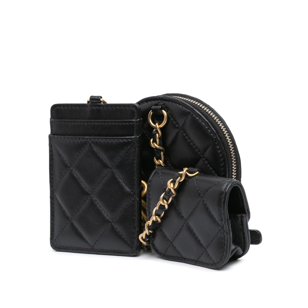 Chanel Lambskin Pearl Crown CC Wristlet Multi Pouches