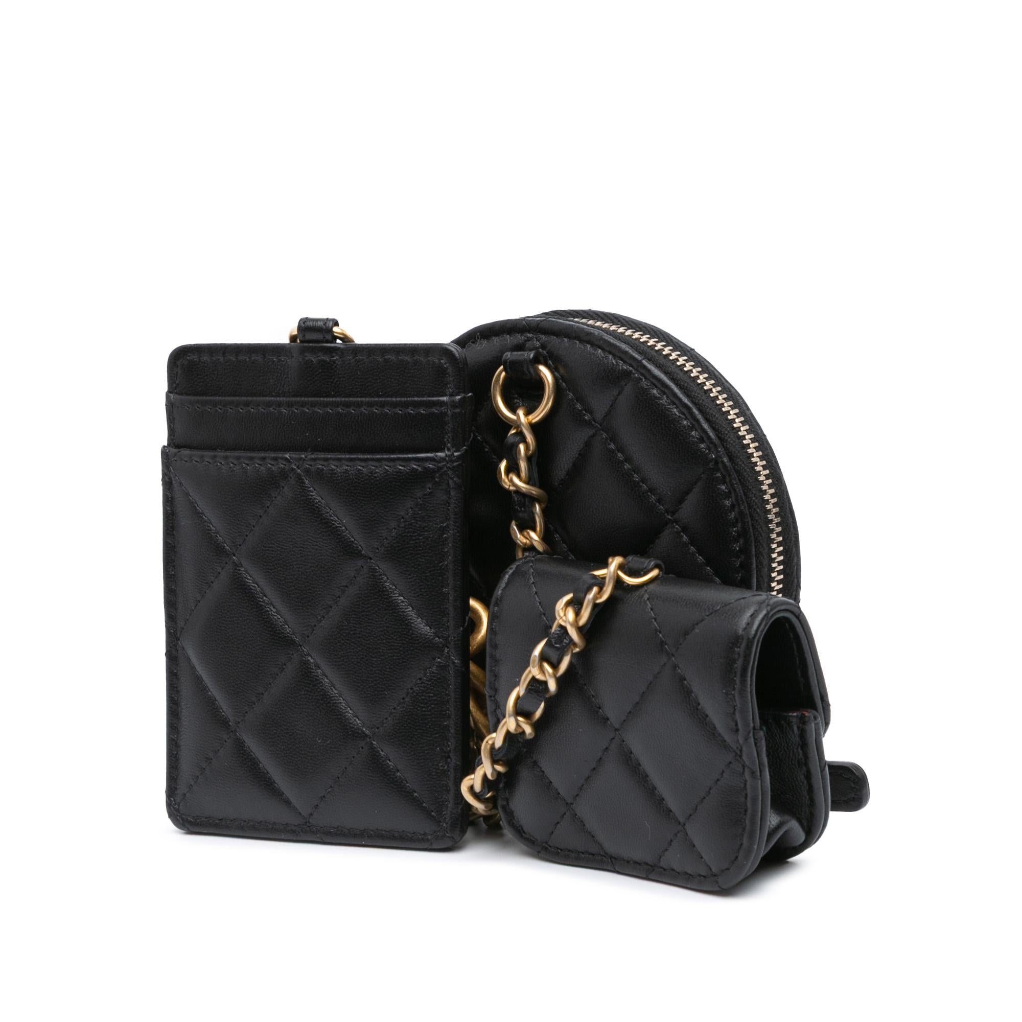 Chanel Lambskin Pearl Crown CC Wristlet Multi Pouches