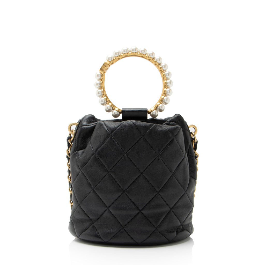 Chanel Lambskin Pearl Crown Drawstring Bucket Bag