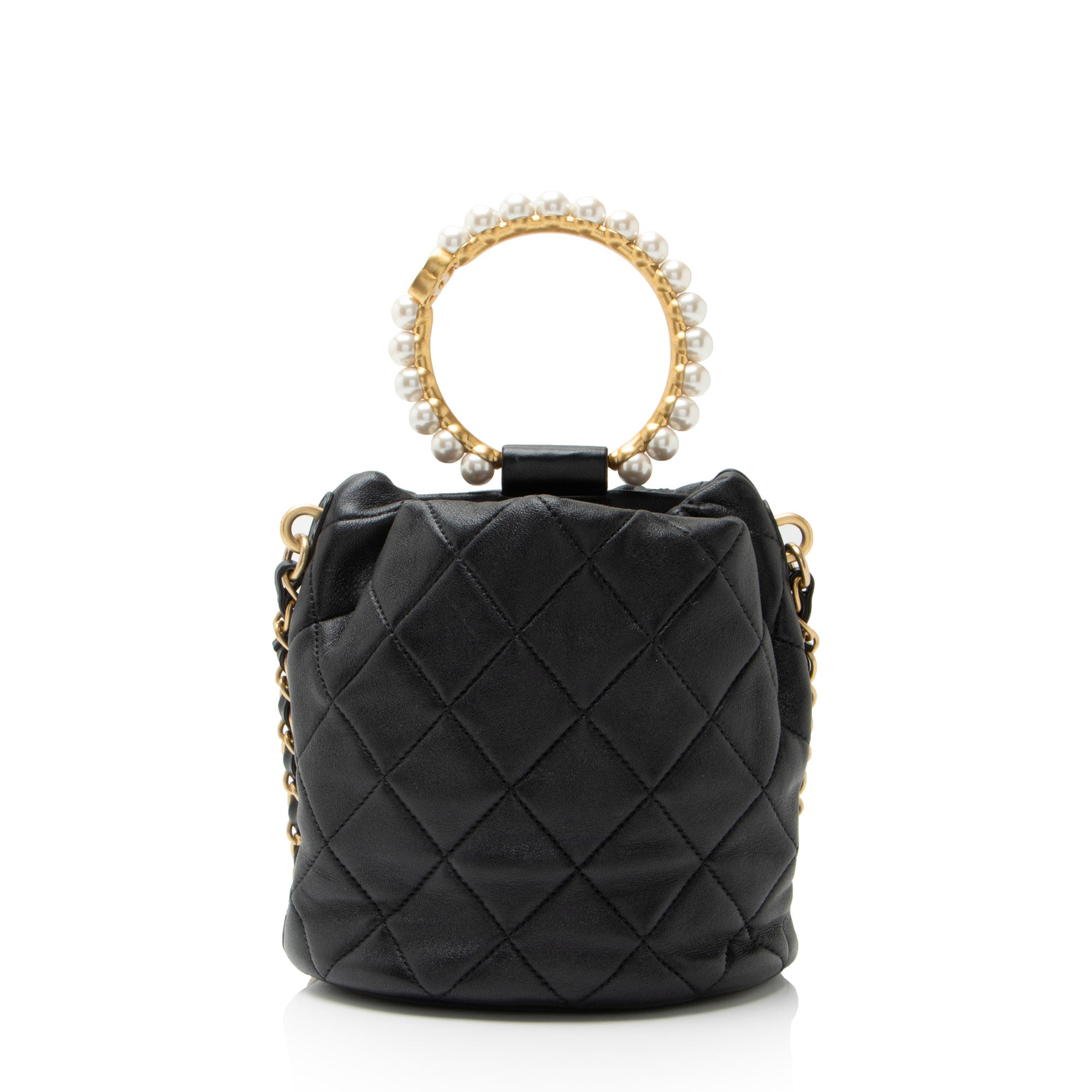Chanel Lambskin Pearl Crown Drawstring Bucket Bag