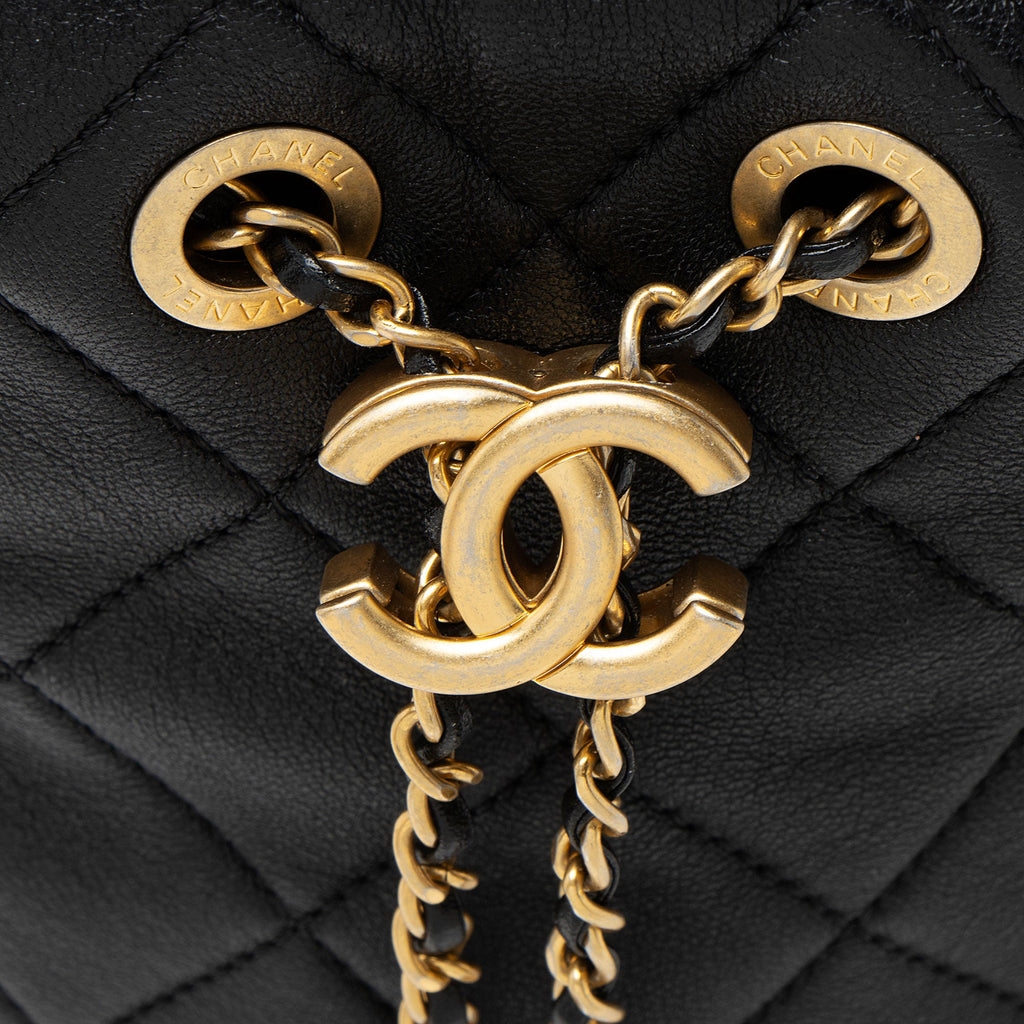 Chanel Lambskin Pearl Crown Drawstring Bucket Bag