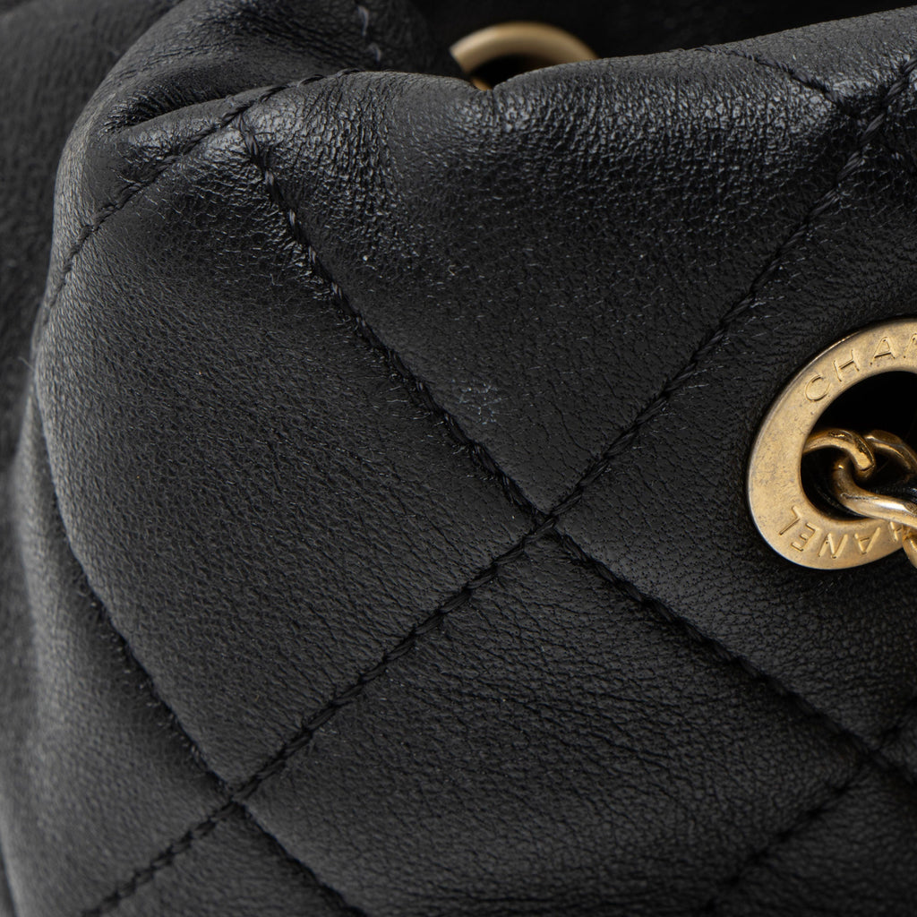 Chanel Lambskin Pearl Crown Drawstring Bucket Bag