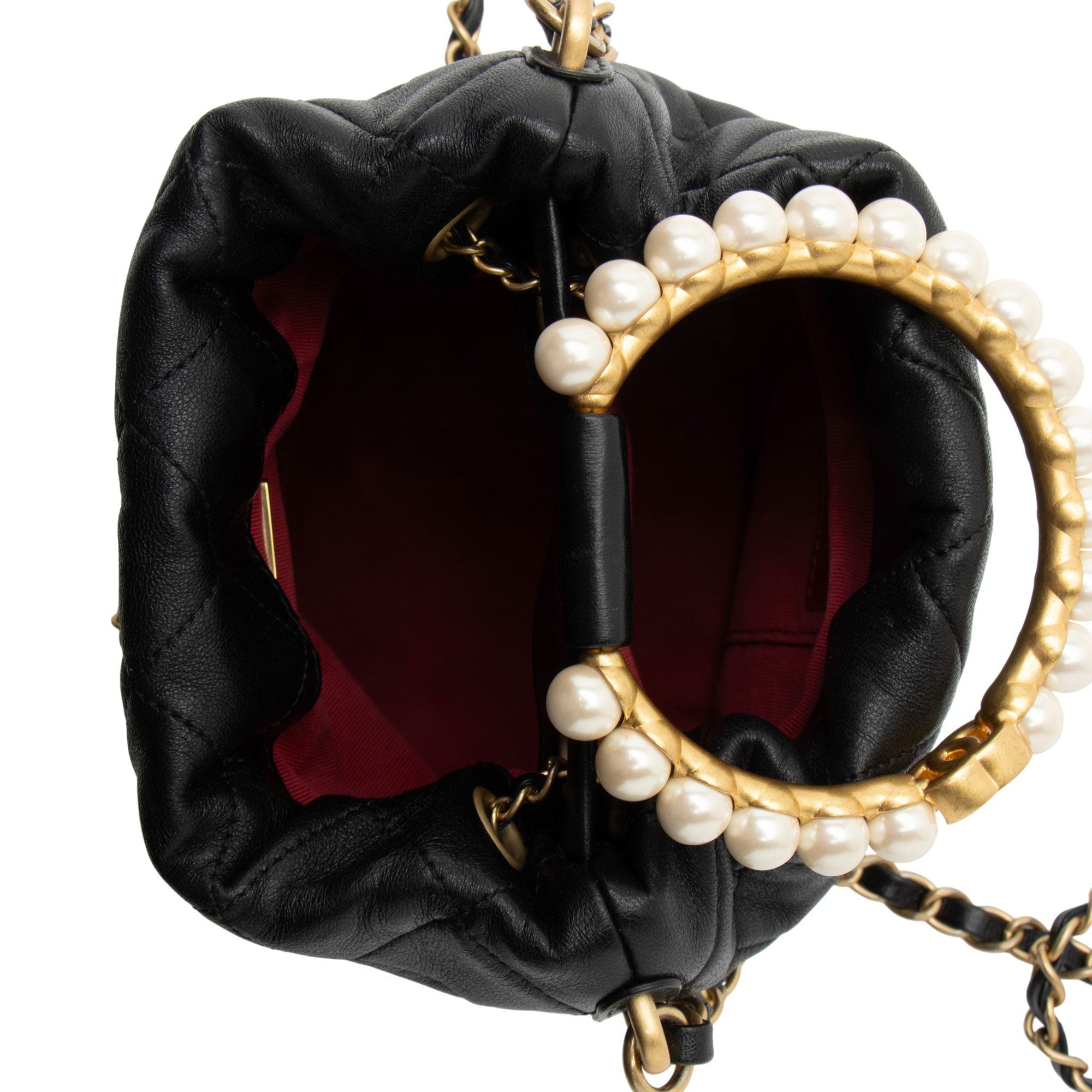 Chanel Lambskin Pearl Crown Drawstring Bucket Bag