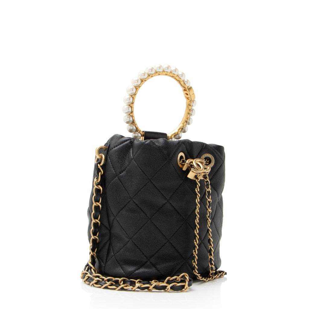 Chanel Lambskin Pearl Crown Drawstring Bucket Bag